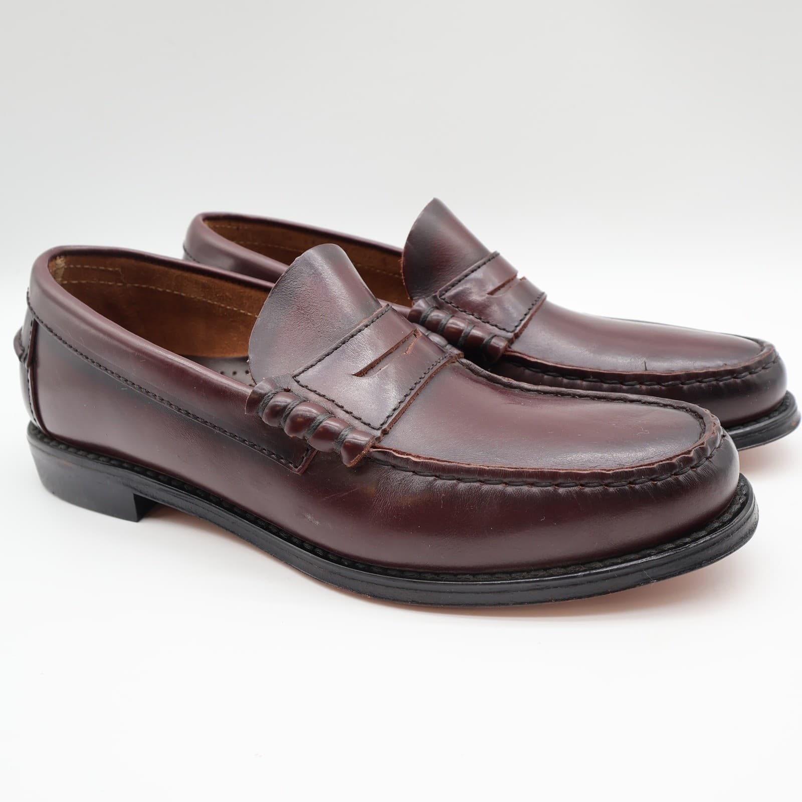 Barclay Vintage 70s 80s Mens 8 D Burgundy Leather Penny Loafers Slip On - Thumbnail 2