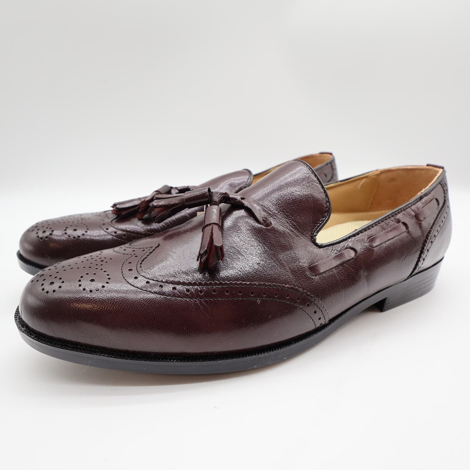 Nunn Bush Parker Wingtip Tassel Loafers Mens 11 Burgundy Leather NOS - Thumbnail 3
