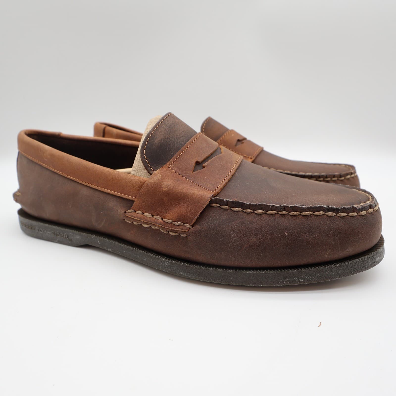 Sperry A/O Penny Loafers Mens 10.5 Brown Leather Slip On Boat Shoes - Thumbnail 2