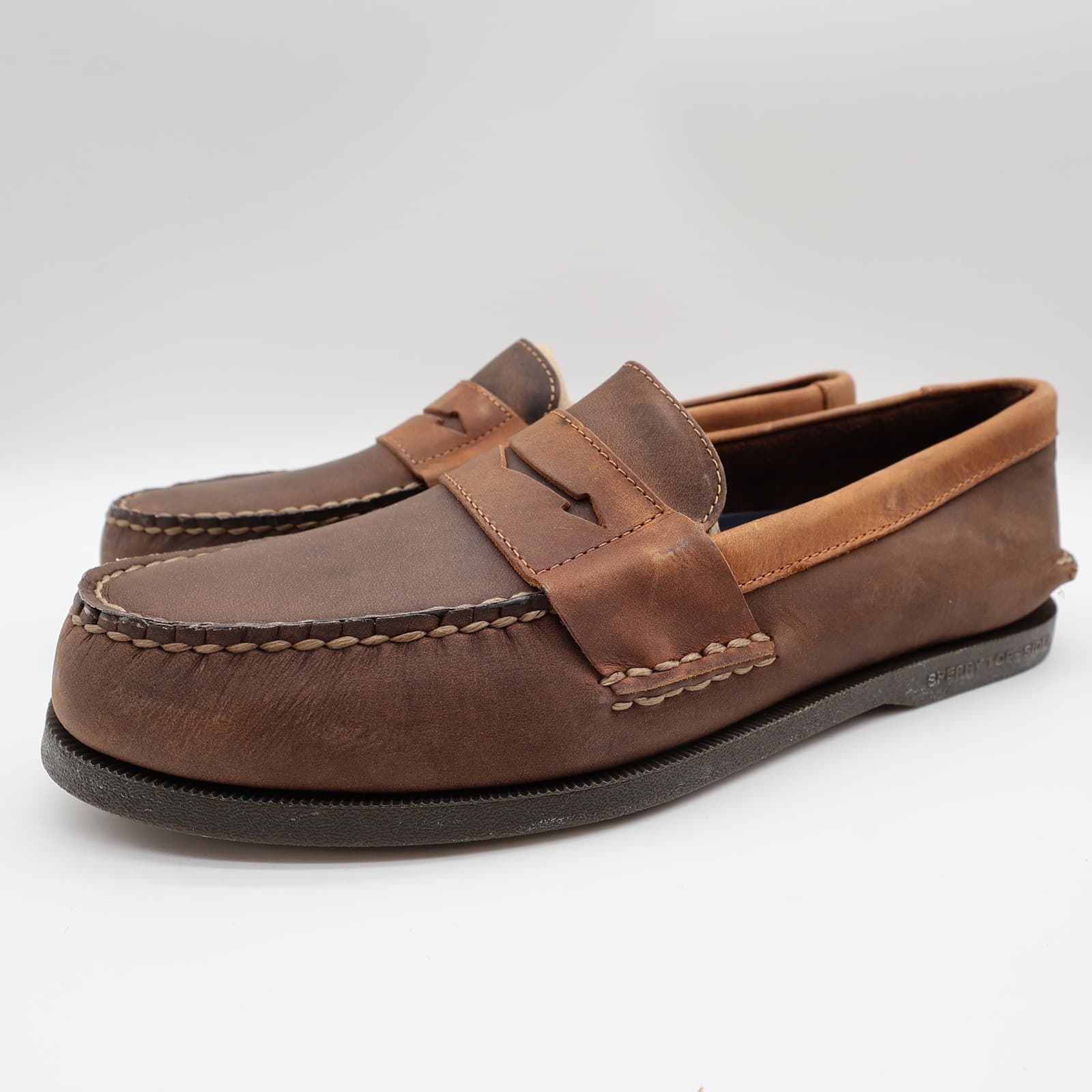 Sperry A/O Penny Loafers Mens 10.5 Brown Leather Slip On Boat Shoes - Thumbnail 3
