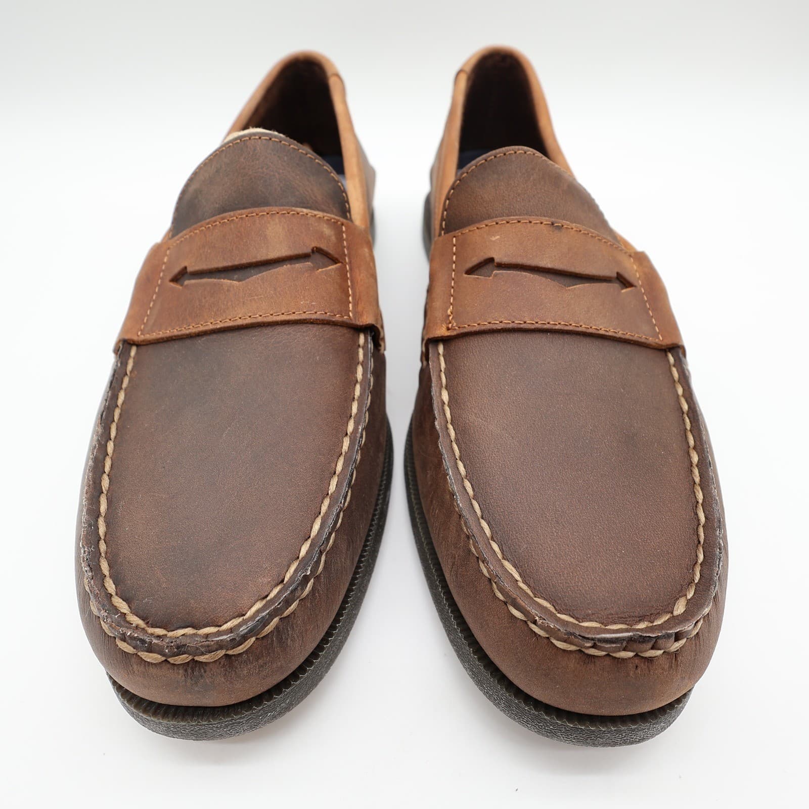 Sperry A/O Penny Loafers Mens 10.5 Brown Leather Slip On Boat Shoes - Thumbnail 4