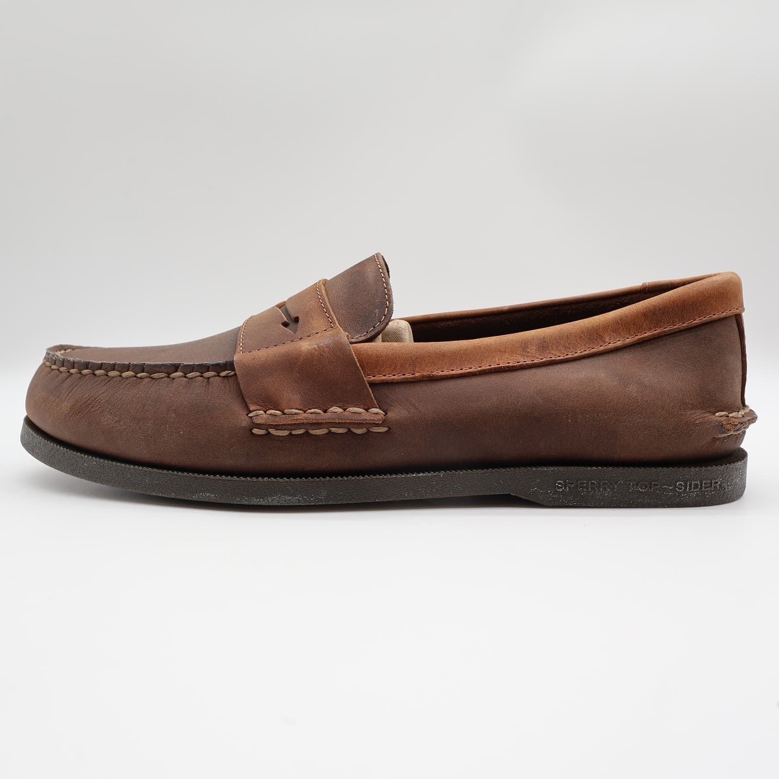 Sperry A/O Penny Loafers Mens 10.5 Brown Leather Slip On Boat Shoes - Thumbnail 11