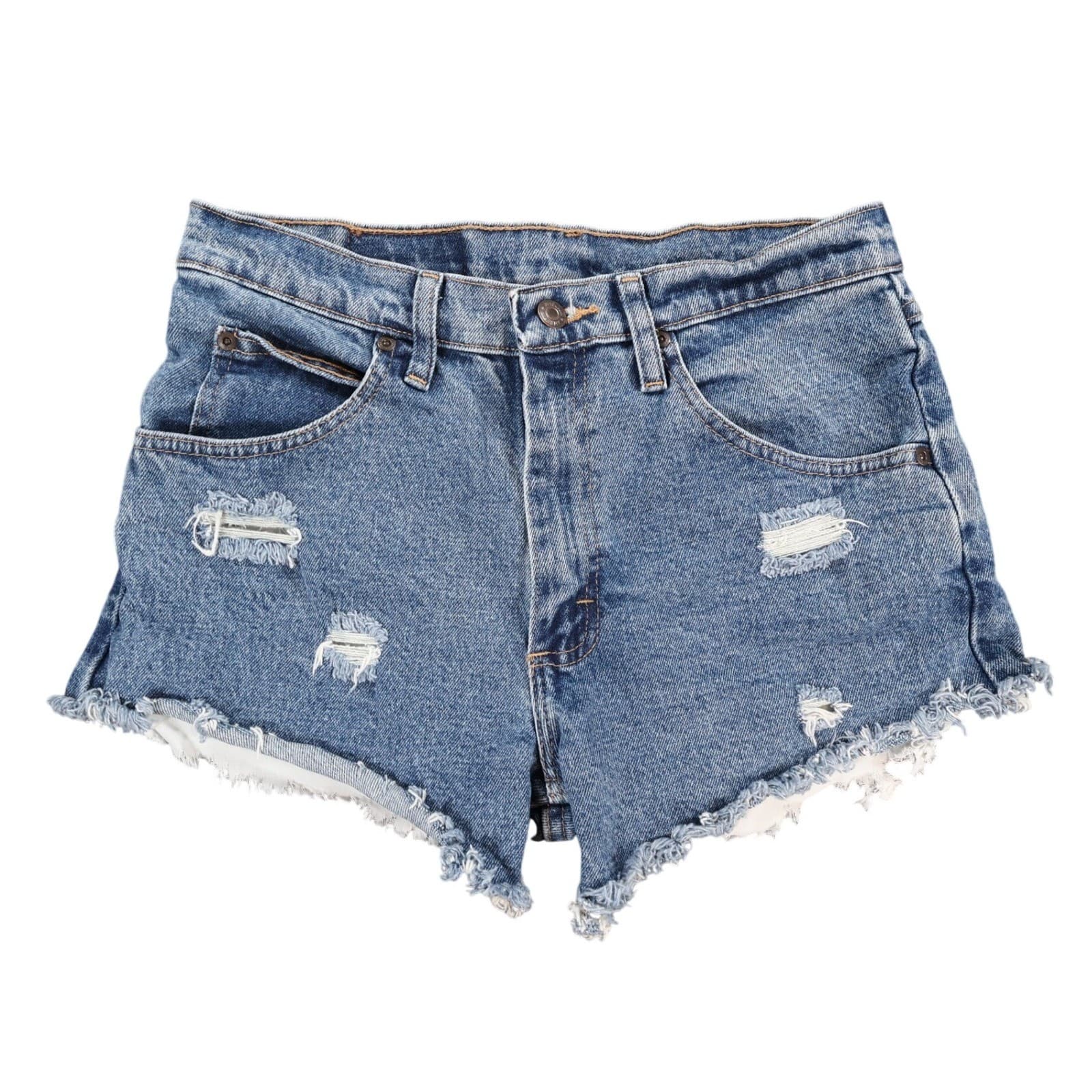 Wrangler Denim Shorts Womens 29 Blue Cotton Distressed High Rise Cut Off