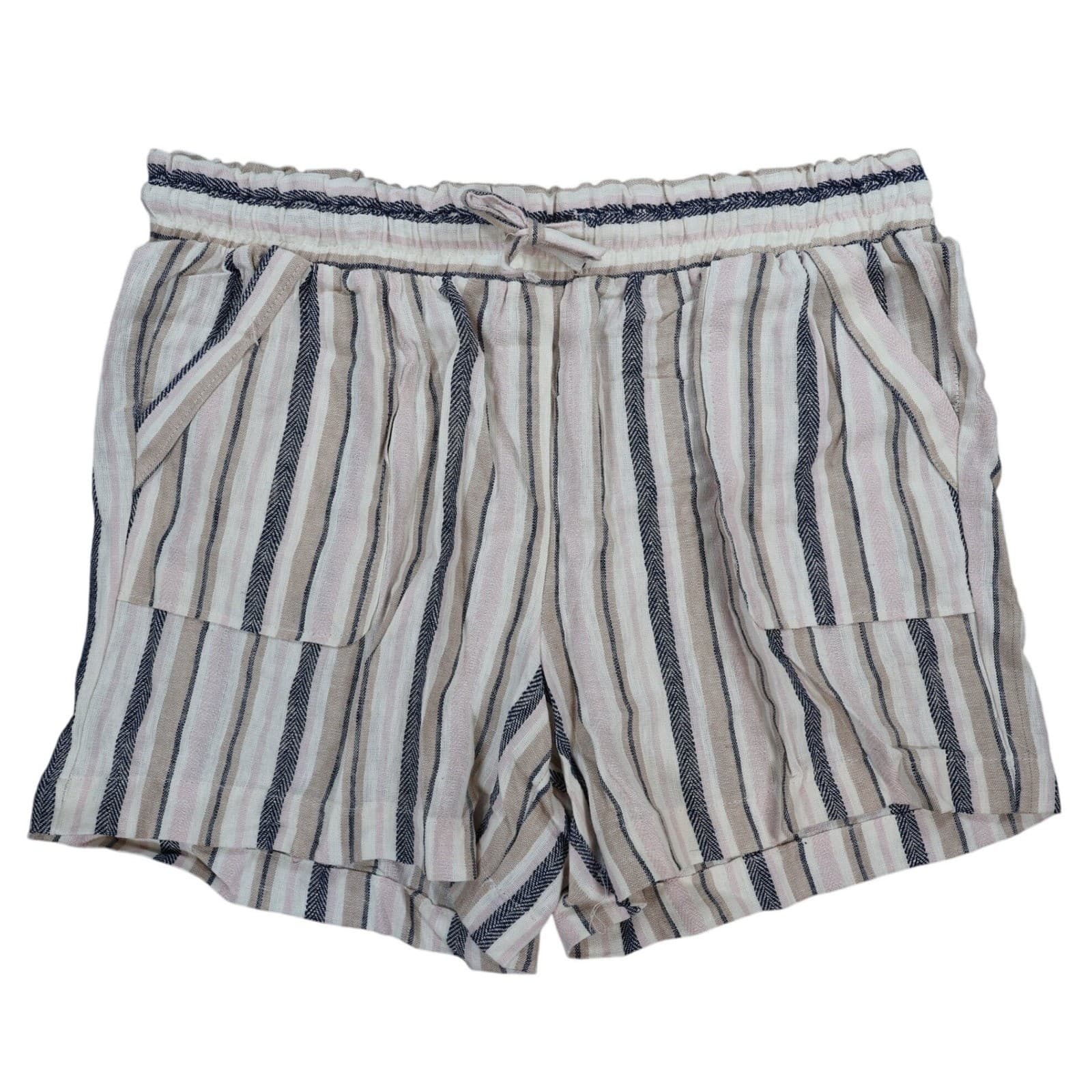 Marissa Olivia Shorts Womens XL Navy Mauve Linen Rayon Striped Elastic Waist New