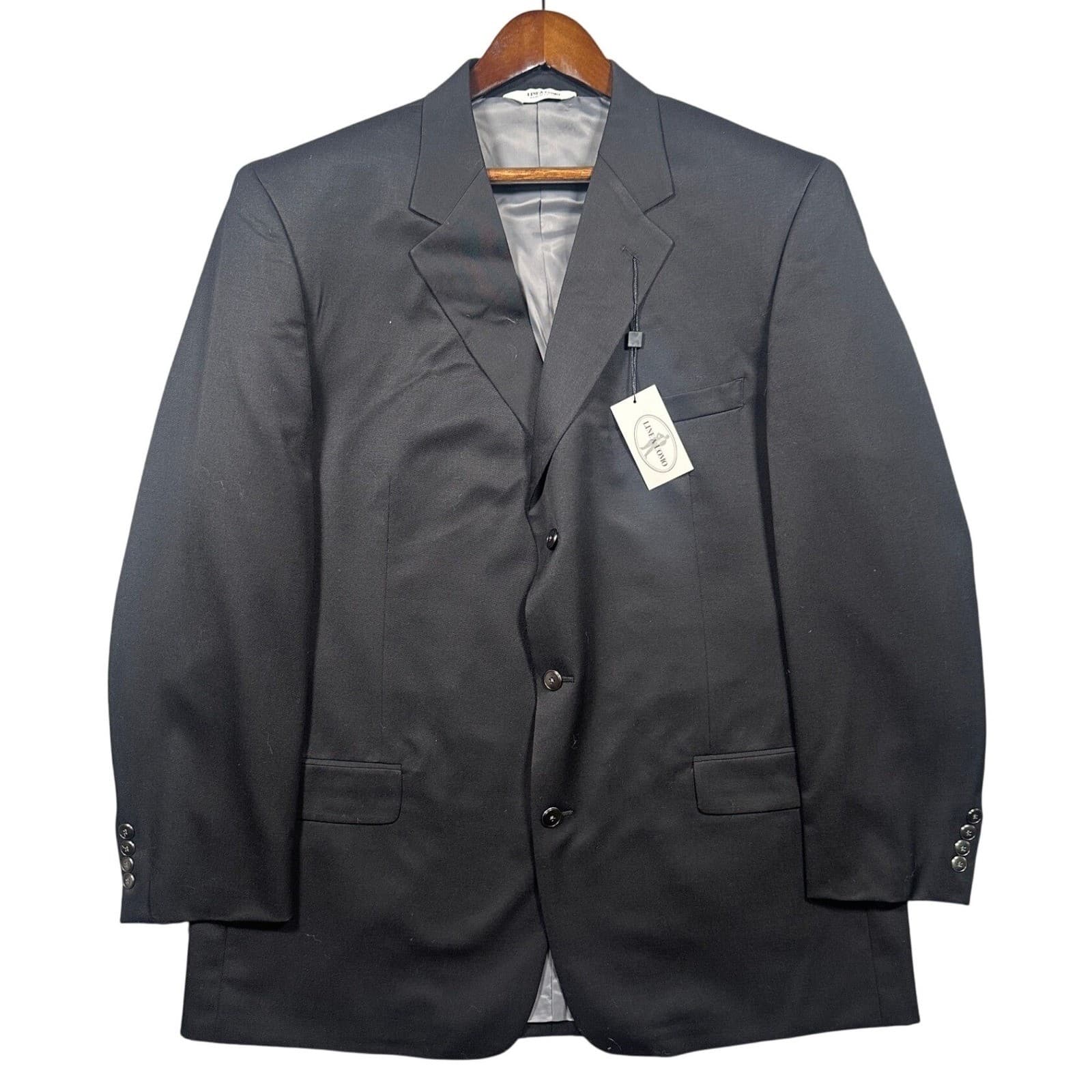 Linea Uomo Blazer Mens 48XL Black NWT 100% Wool Three Button Suit Jacket