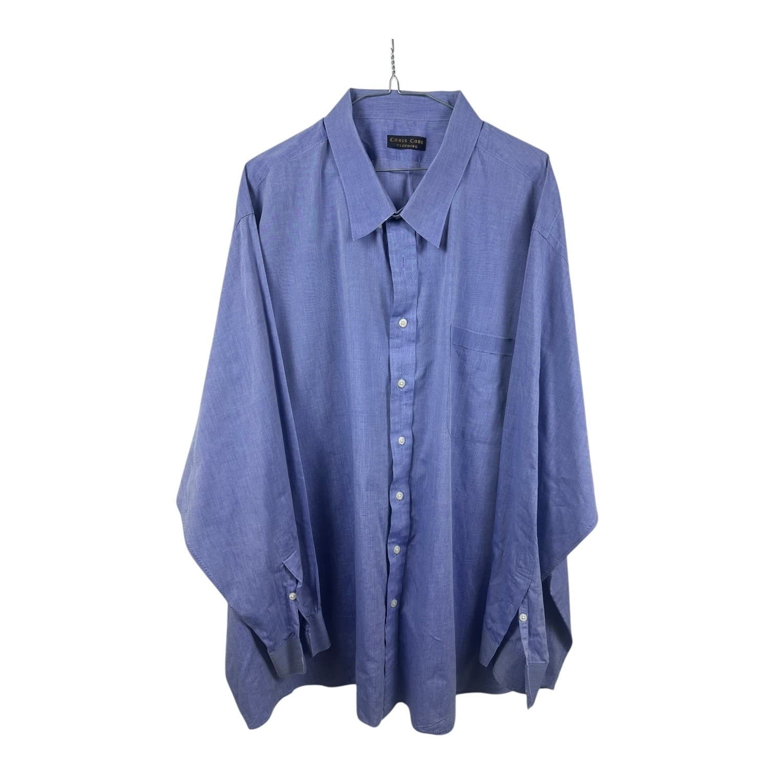 Chris Cobb Clothing Men's Button-Down Shirt Solid Blue Long Sleeve 3XL