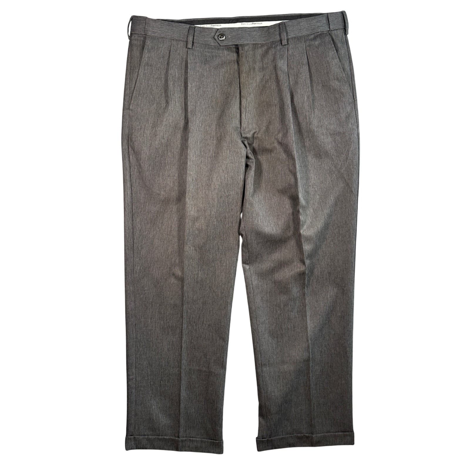 Perry Ellis Portfolio Dress Pants Mens 38x29 Grey Excellent Pleated Cuffed Hem