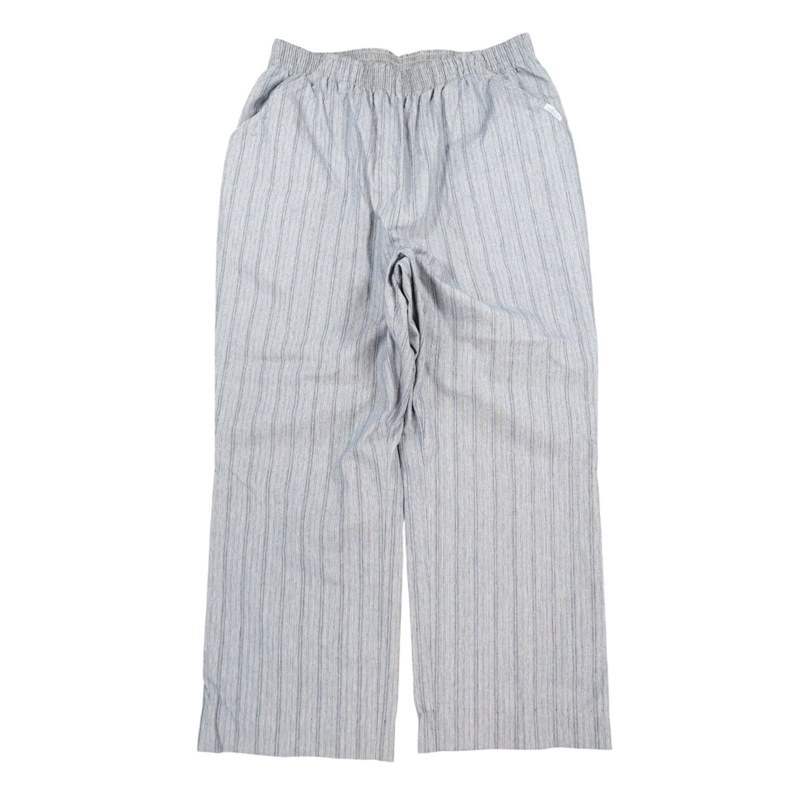 Chic Pull On Pants Womens 14 Petite Blue 100% Cotton Striped Elastic Waist