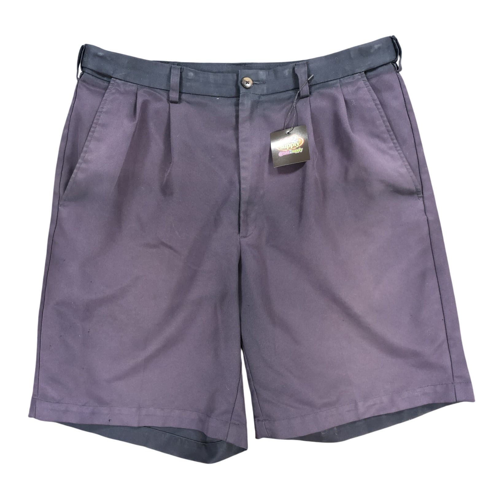 Haggar Dress Shorts Mens 34 Navy Blue Polyester Pleated Classic Fit Casual Golf