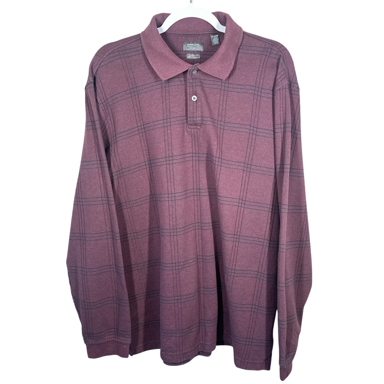 Arrow Mens Maroon Long Sleeve Shirt Size XL