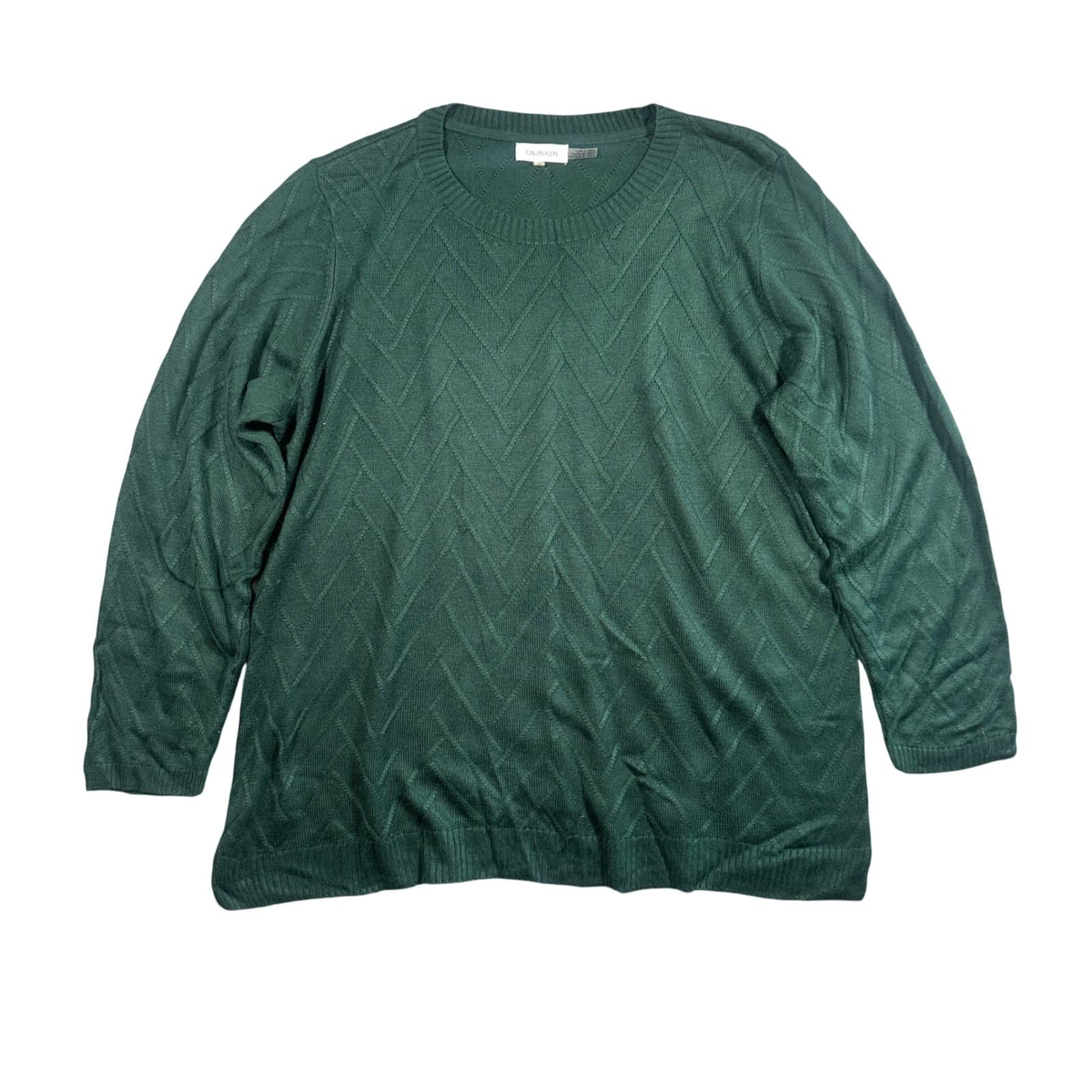 Calvin Klein Sweater Mens XL Green Excellent Chevron Textured Knit