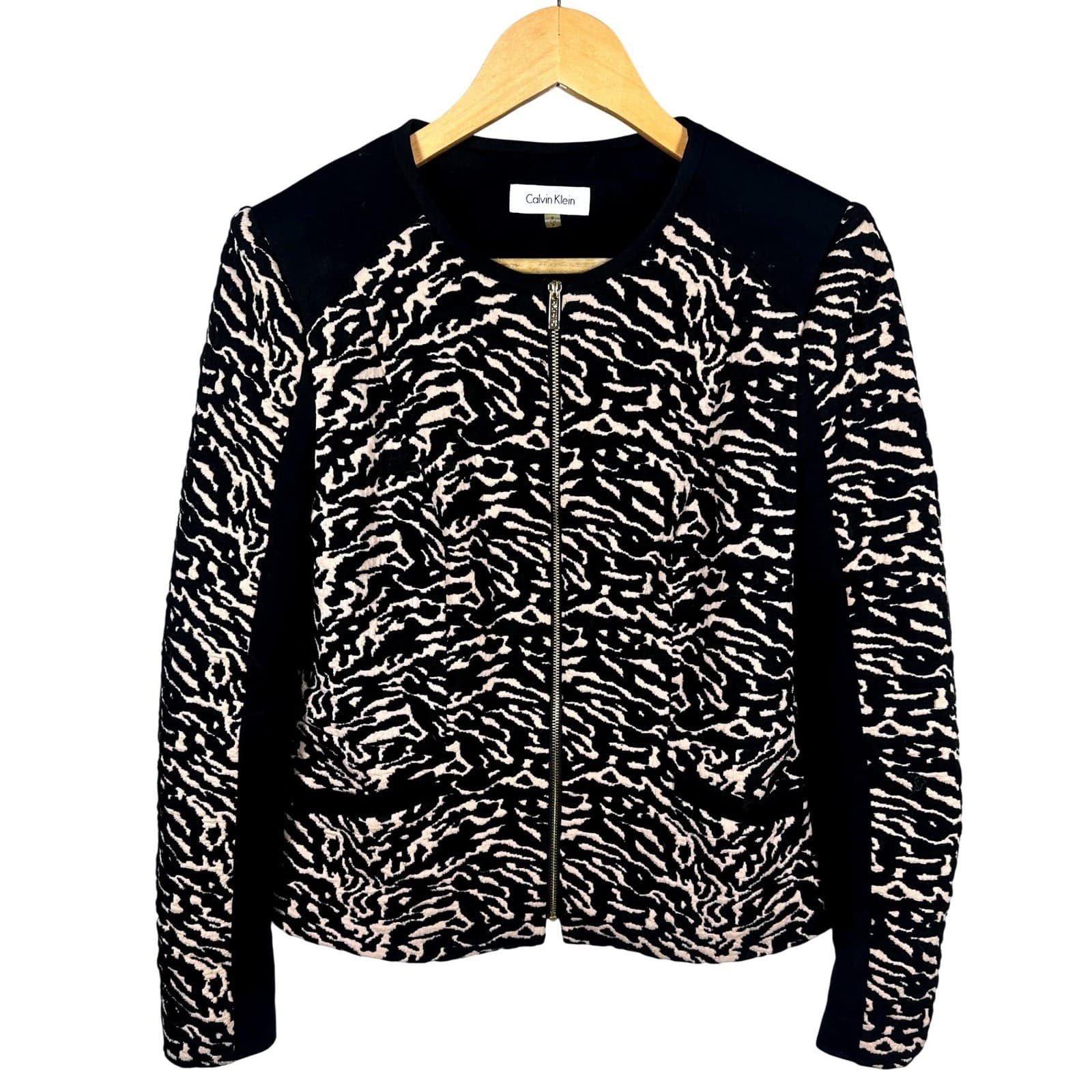 Calvin Klein Women's Black Animal Print Zip Front Jacket Size S
