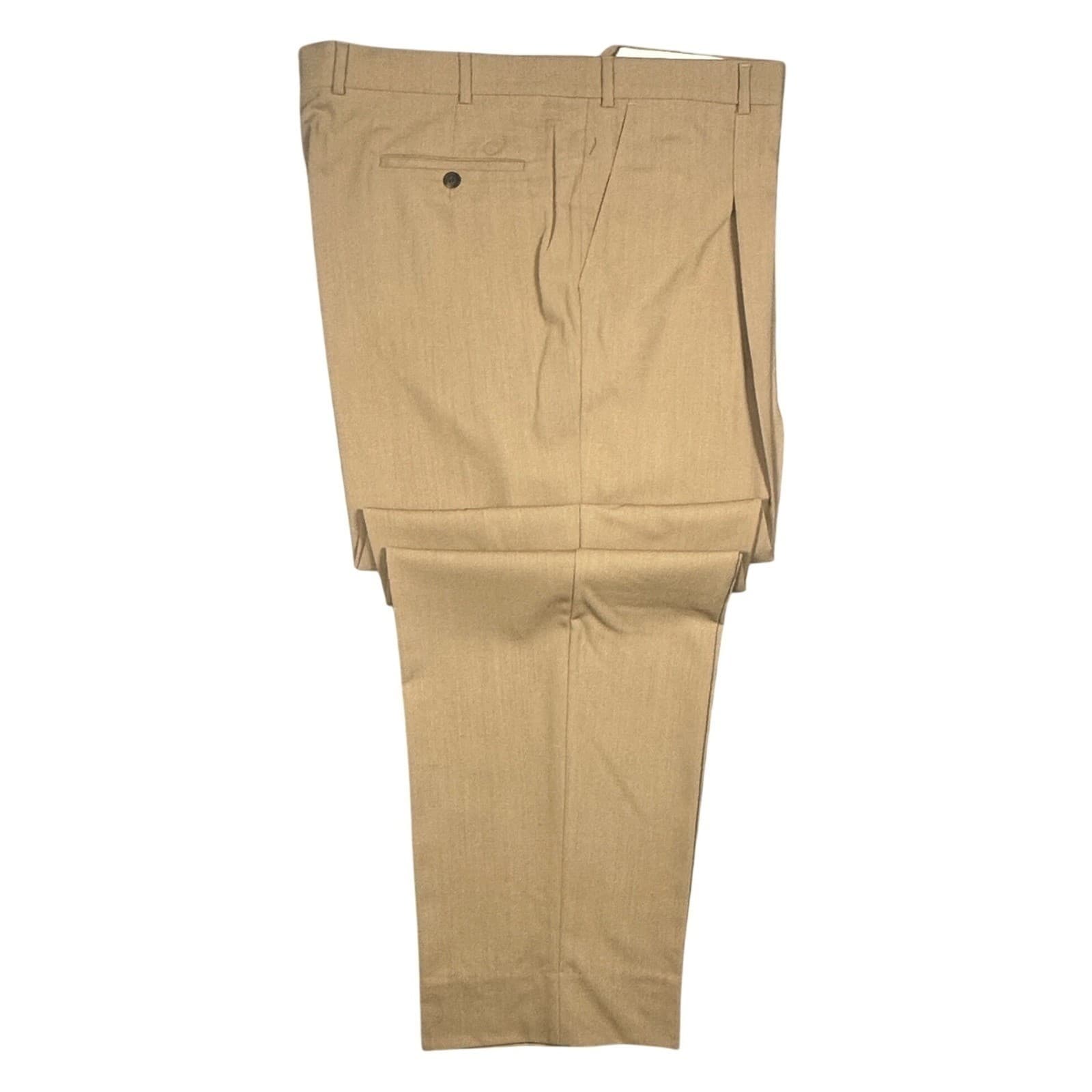 Bachrach Dress Pants Men 44 Tan Pure Wool Double Pleated