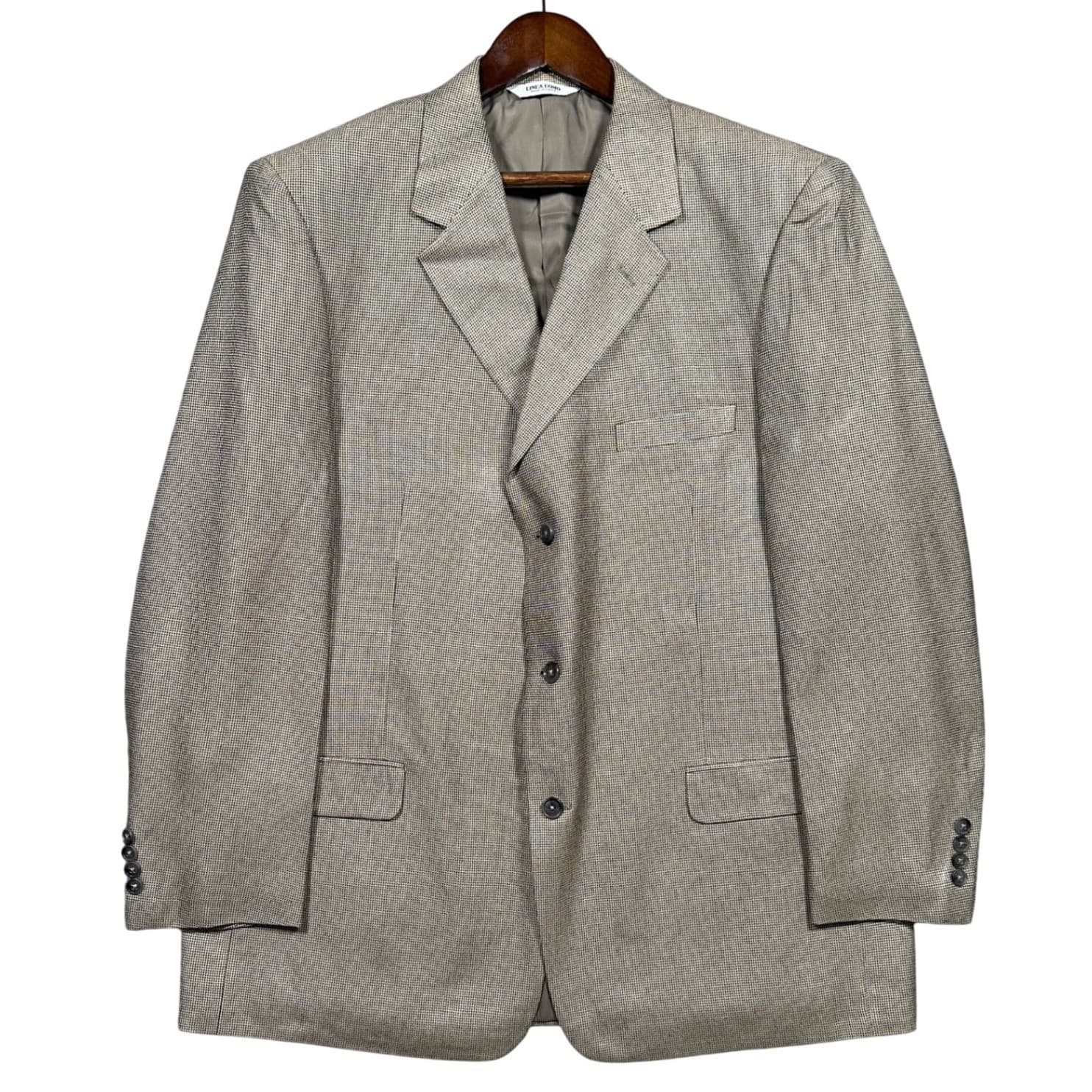 Linea Uomo Blazer Mens 48 Long Tan 100% Silk 3-Button Micro-Check Sport Coat