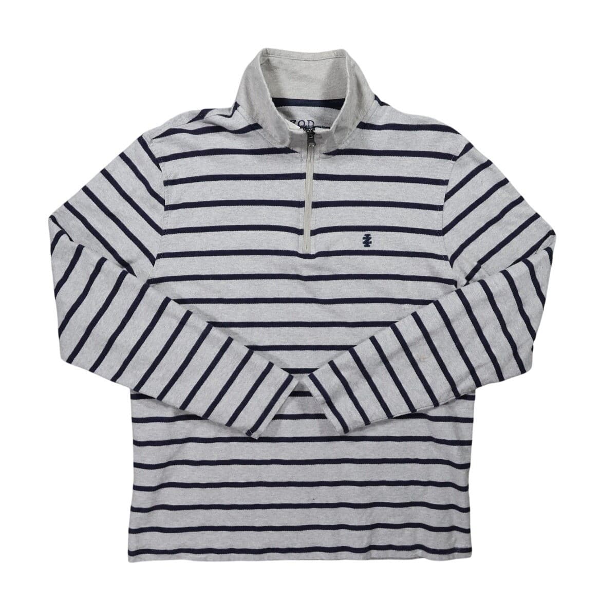 IZOD Quarter Zip Pullover Women Large Gray Excellent Vintage Striped 100% Cotton