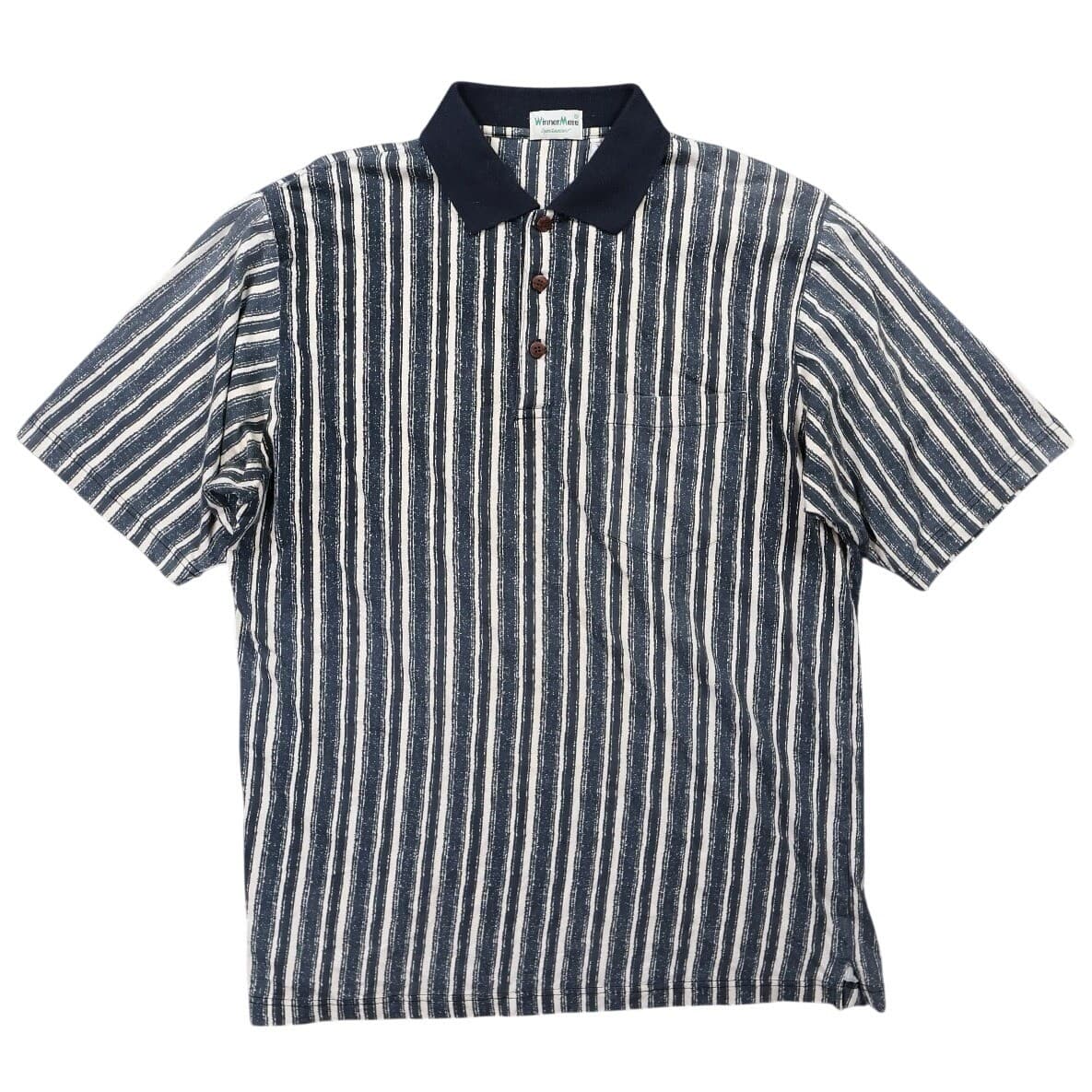 Winner Mate Polo Shirt Mens L Blue Excellent Vintage Striped Cotton Short Sleeve