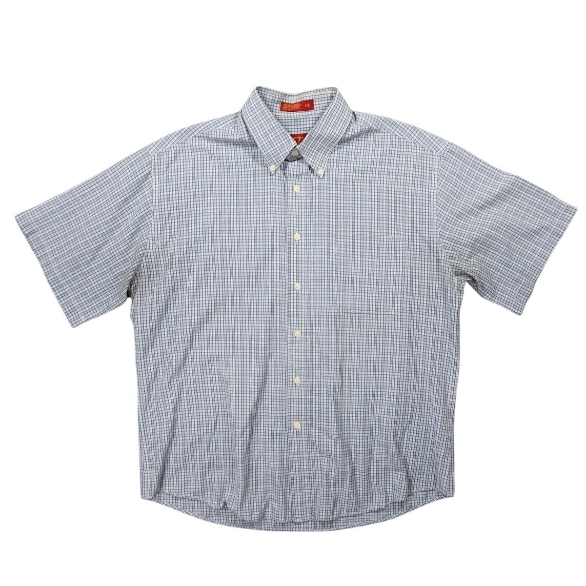 Haggar EZ'S Button Up Men Large Blue Good Plaid Short Sleeve Casual Shirt