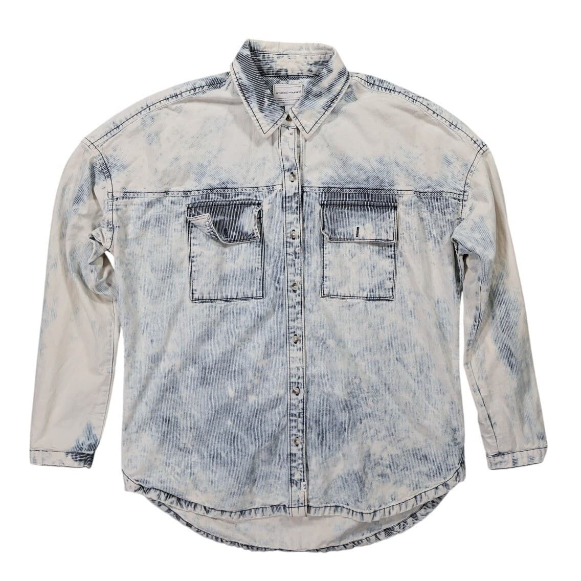 Melrose and Market Button Front Shirt Womens Small Blue Excellent Acid Wash