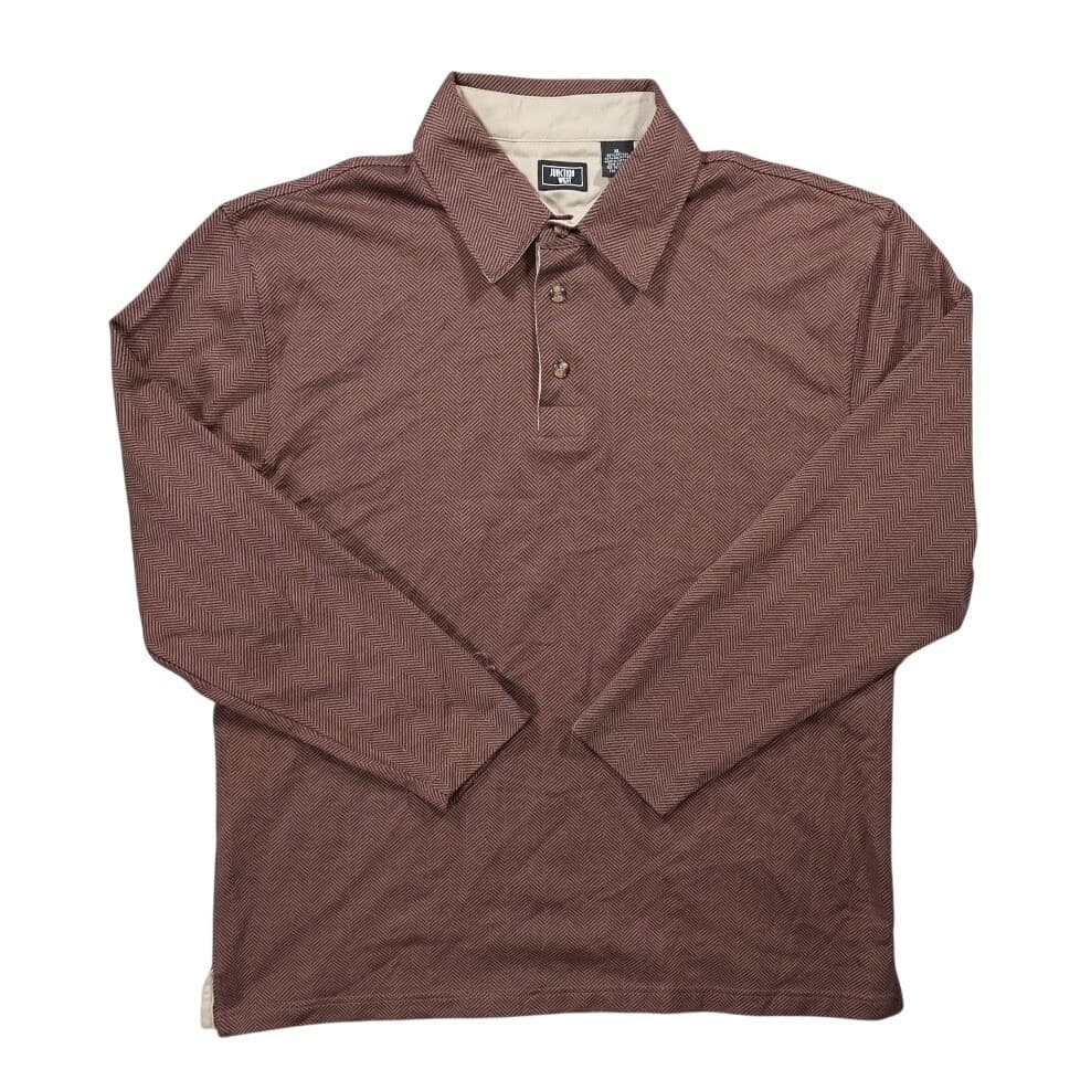 Junction West Long Sleeve Polo Mens XL Brown Excellent Vintage Herringbone Knit
