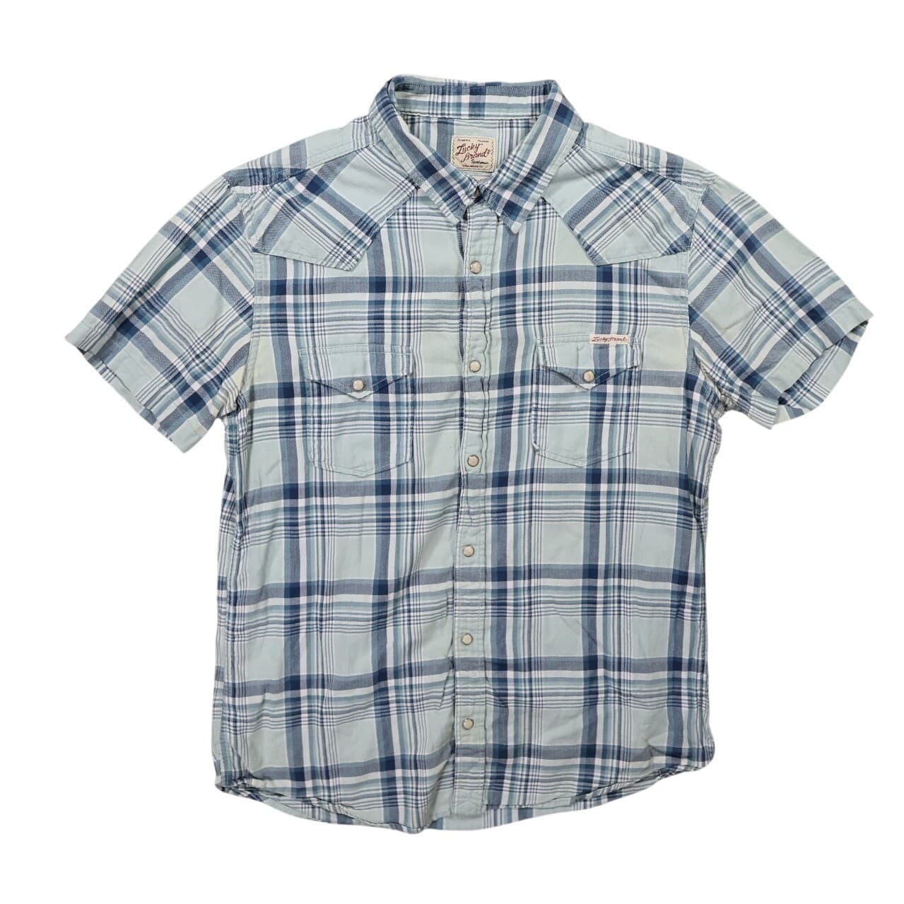 Lucky Brand Button Front Shirt Mens Medium Blue Excellent Plaid Western Snap