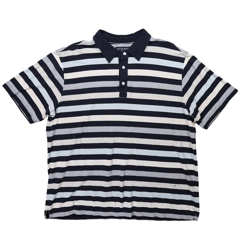 Austin Reed Polo Shirt Mens XXL Blue Excellent Striped Mercerized Cotton