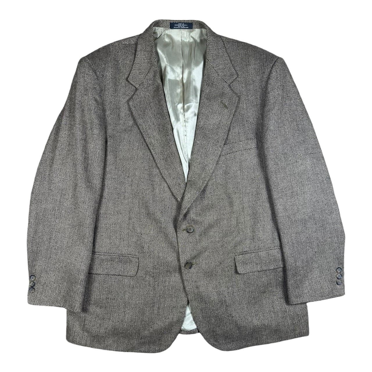 Towncraft Men's 46R Blazer Jacket Brown Herringbone Wool Silk Blend Two Button