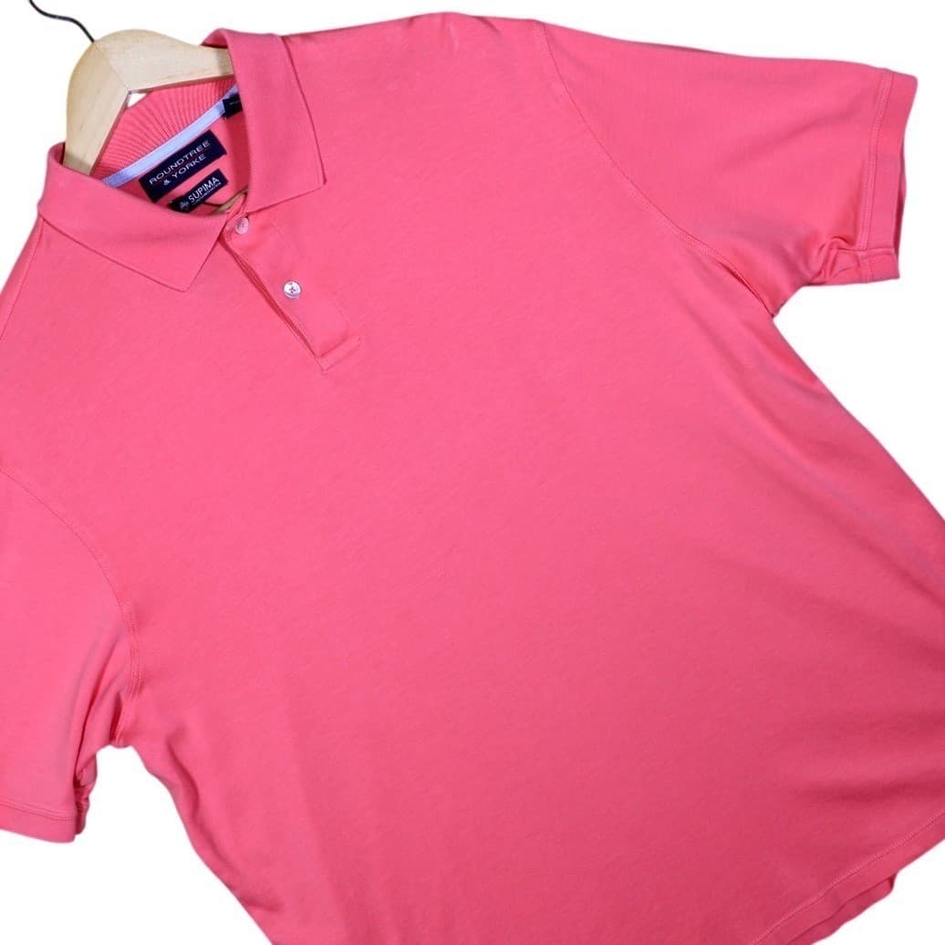 Roundtree & Yorke Men's Coral Pink Supima Cotton Short Sleeve Polo Shirt Size L