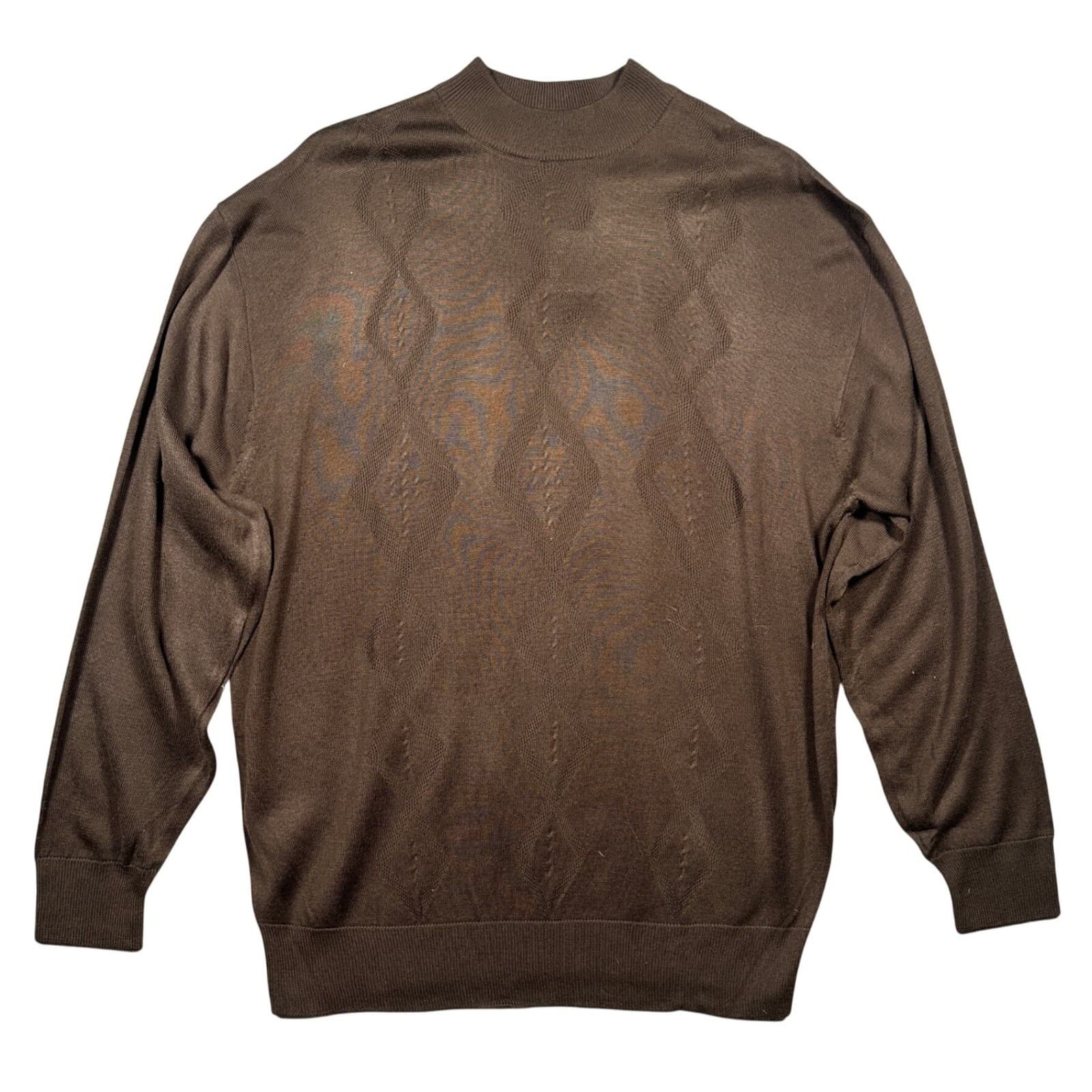 Trust Mock Neck Sweater Mens XL Brown New Diamond Textured Knit BS066