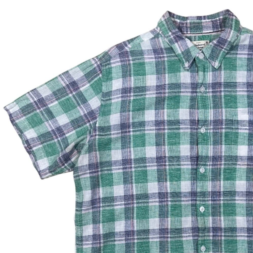Weatherproof Vintage Mens Plaid Short Sleeve Linen Button Up Shirt Size Large