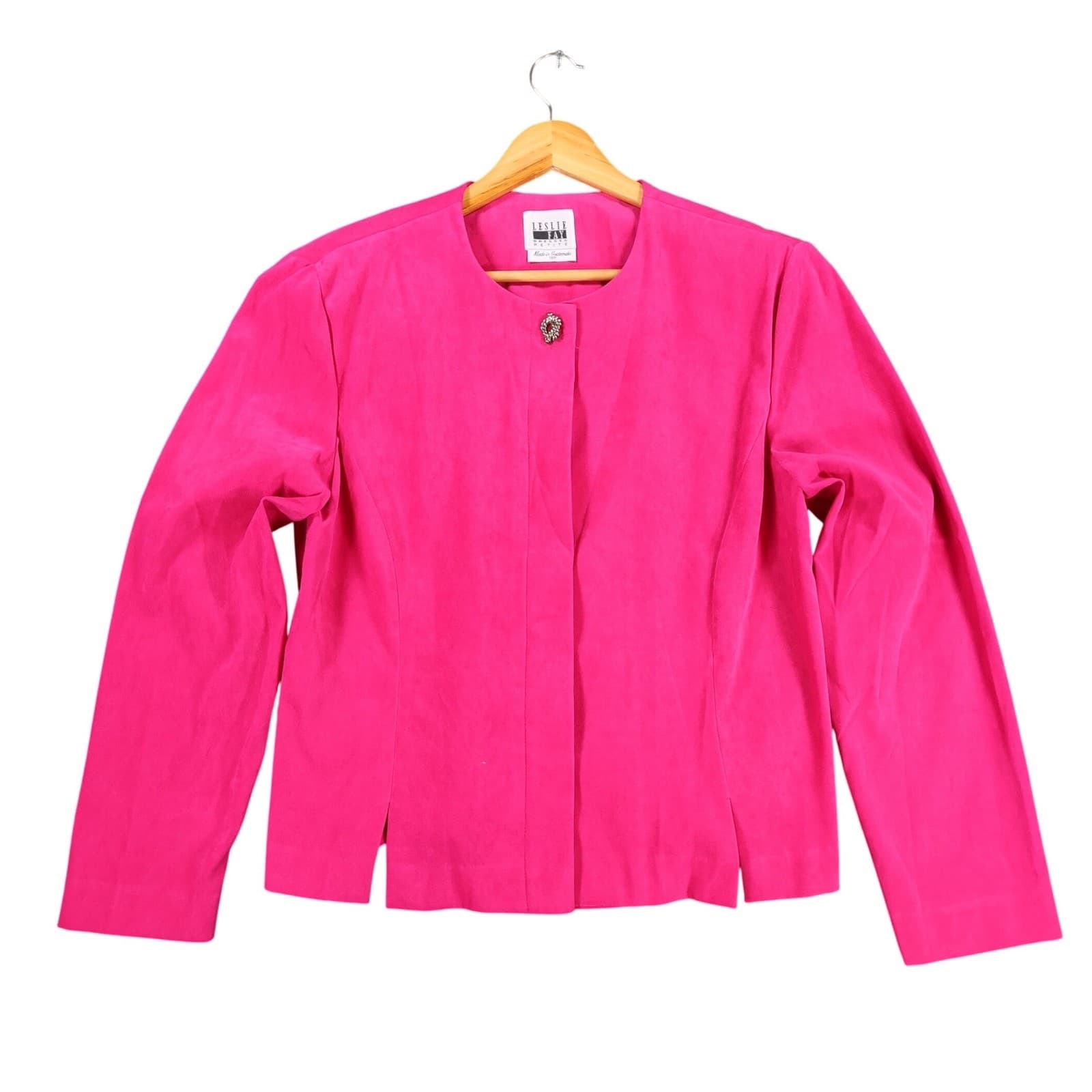 Leslie Fay Jacket Womens 14P Pink Polyester Spandex Petite Faux Suede Blazer