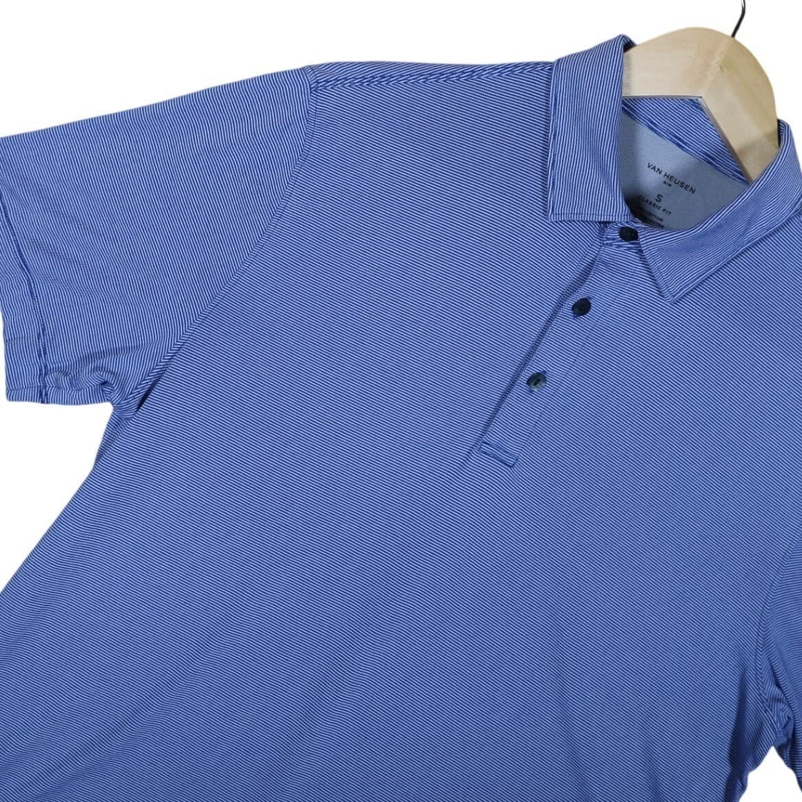 VAN HEUSEN AIR Mens Classic Fit Blue Stripe Polo Shirt Size S