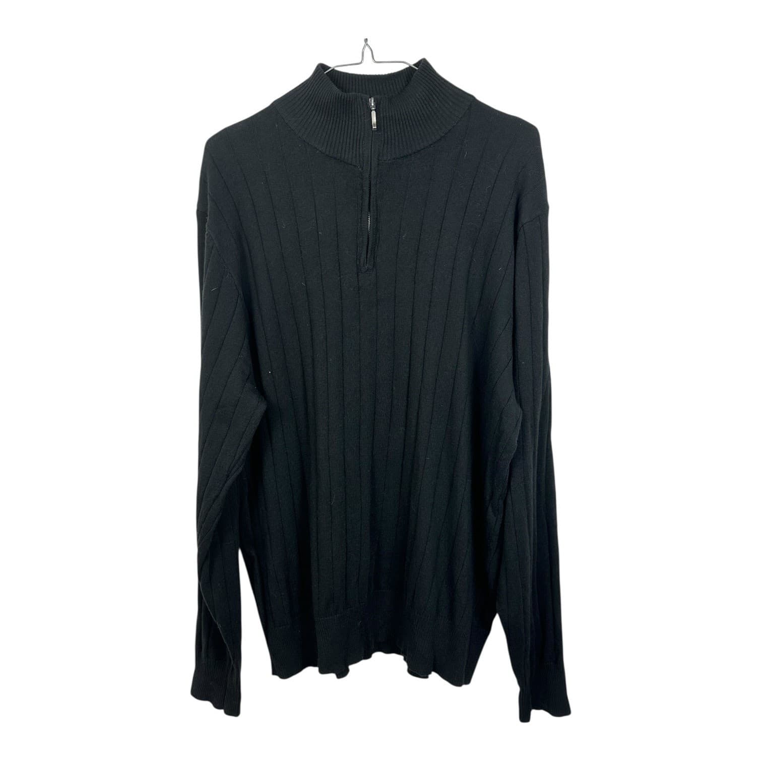 George Men’s 2XL Black Ribbed Quarter Zip Cotton Wool Sweater