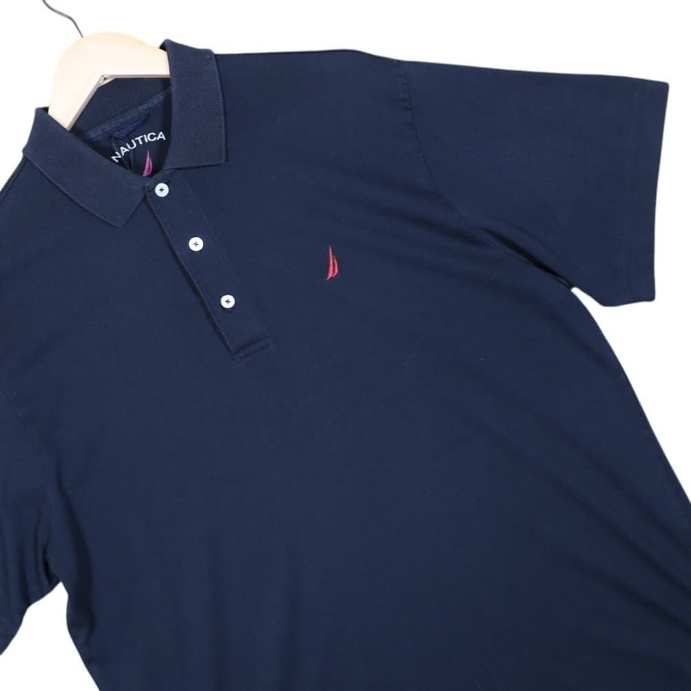 Nautica Mens Black Short Sleeve Pima Cotton Polo Shirt Red Sailboat Logo Size M