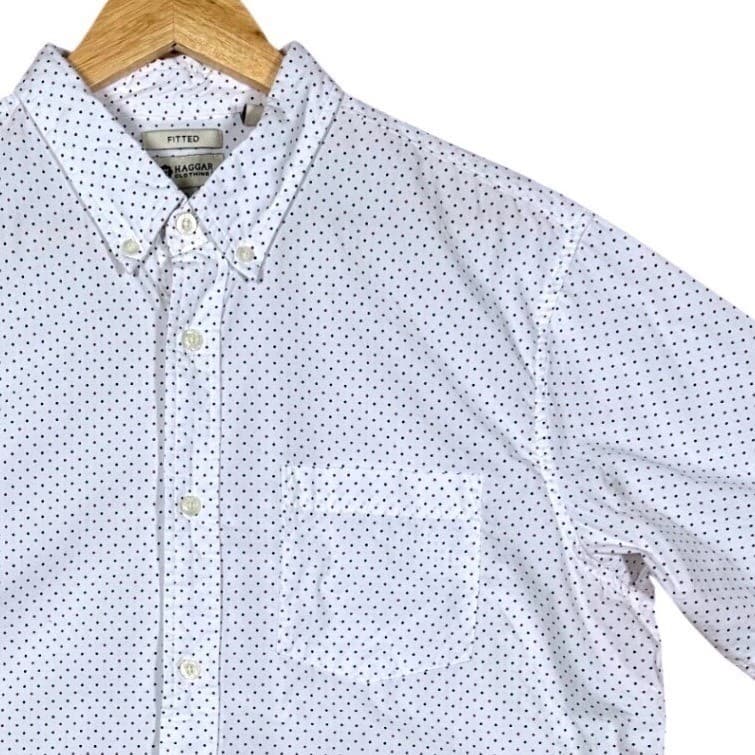 Haggar Clothing Co Mens Large Fitted Short Sleeve Button Down Shirt