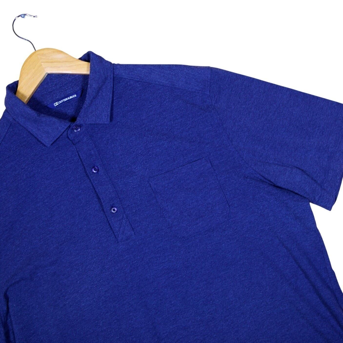 Cutter & Buck Men's Royal Blue Heathered Short Sleeve Polo Shirt with Pocket XL