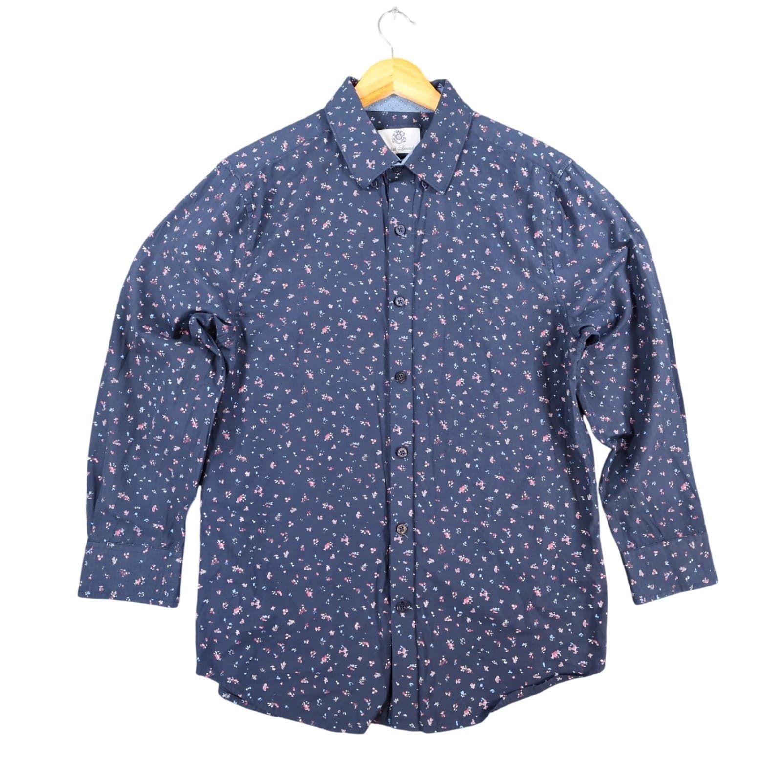 English Laundry Button Down Shirt Mens Medium Navy Blue Cotton Slim Fit Floral