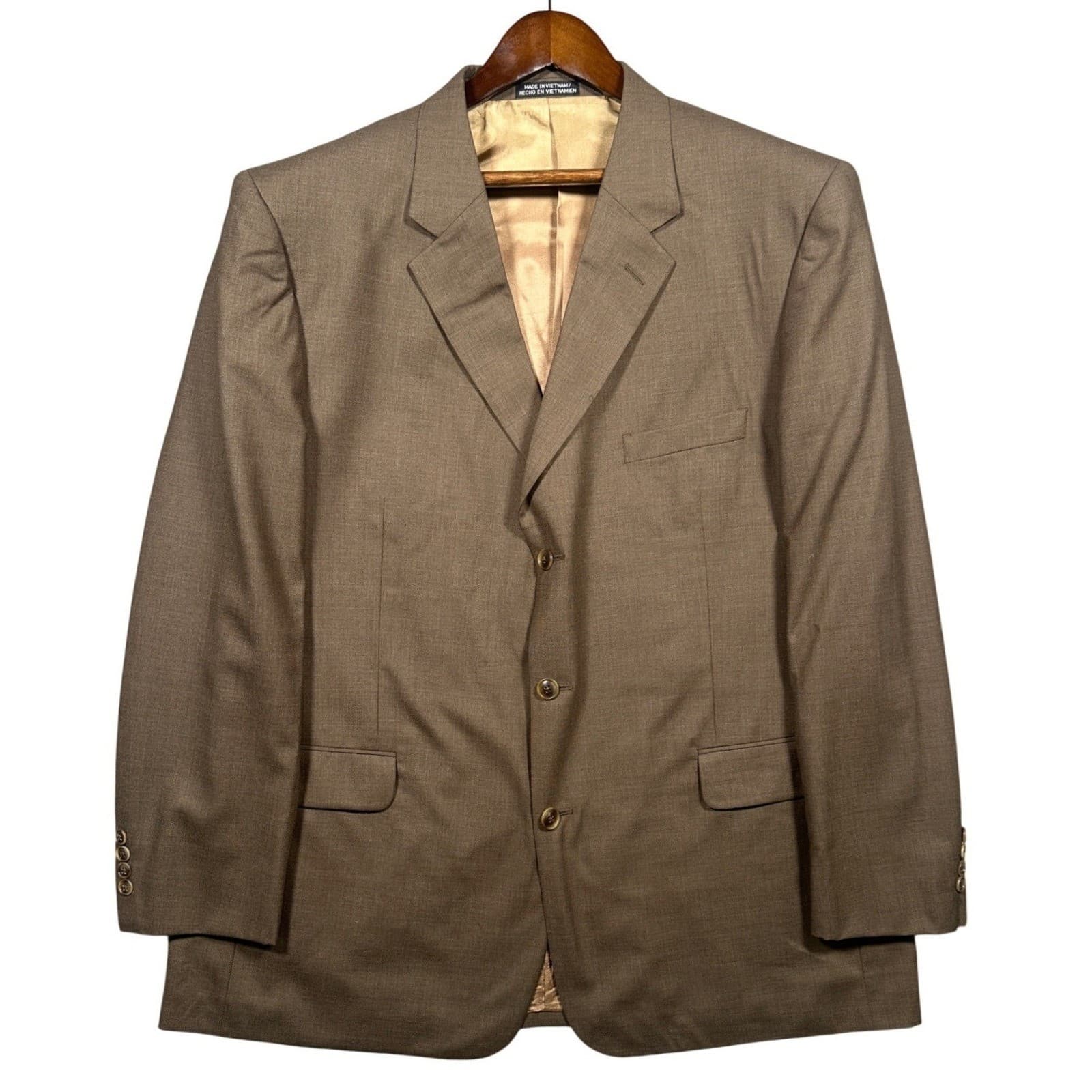 Stafford Blazer Mens 48L Brown 100% Pure Wool 3-Button Suit Jacket