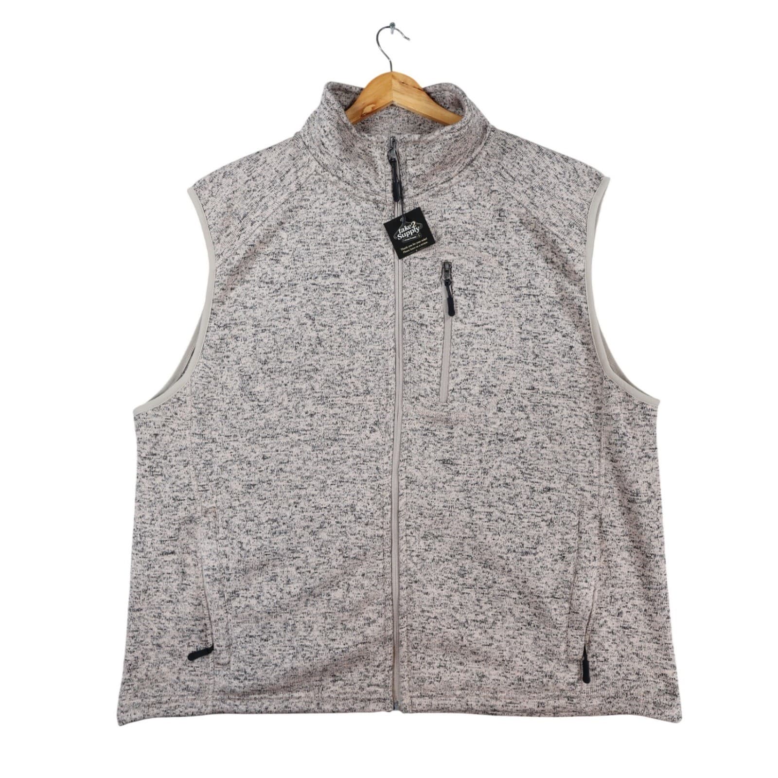 Victory Sportswear Vest Mens XXL Tan Polyester Sweater Knit Fleece Full Zip