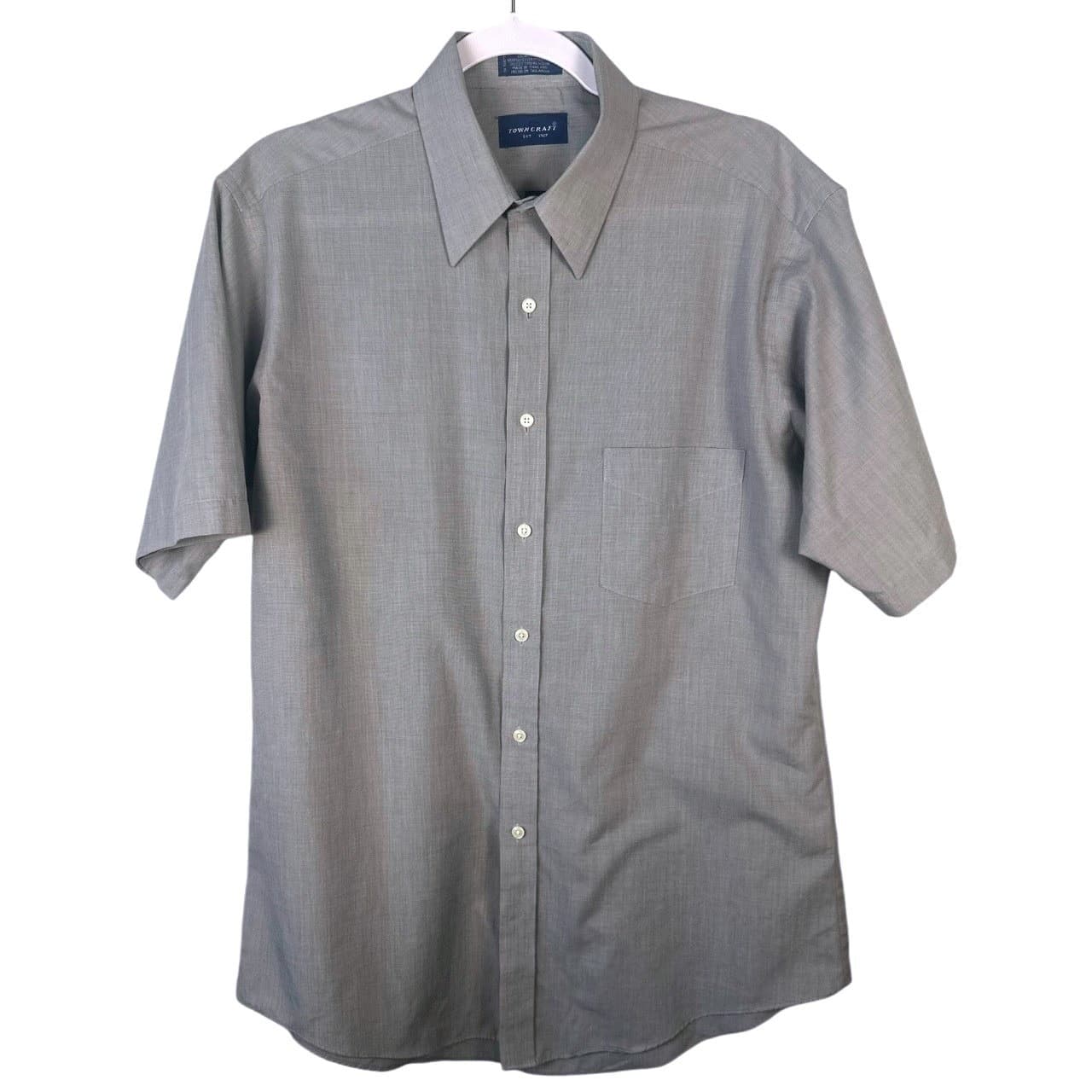 Towncraft Mens Gray Short Sleeve Button Up Shirt Classic Fit Size Large 16