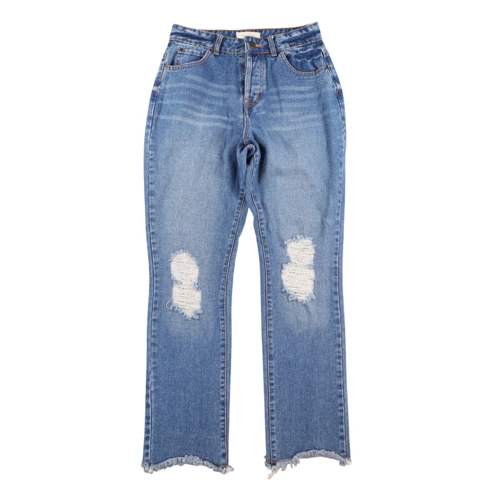 Chelsea & Violet Straight Leg Jeans Womens 27 Blue Cotton Distressed Frayed Hem