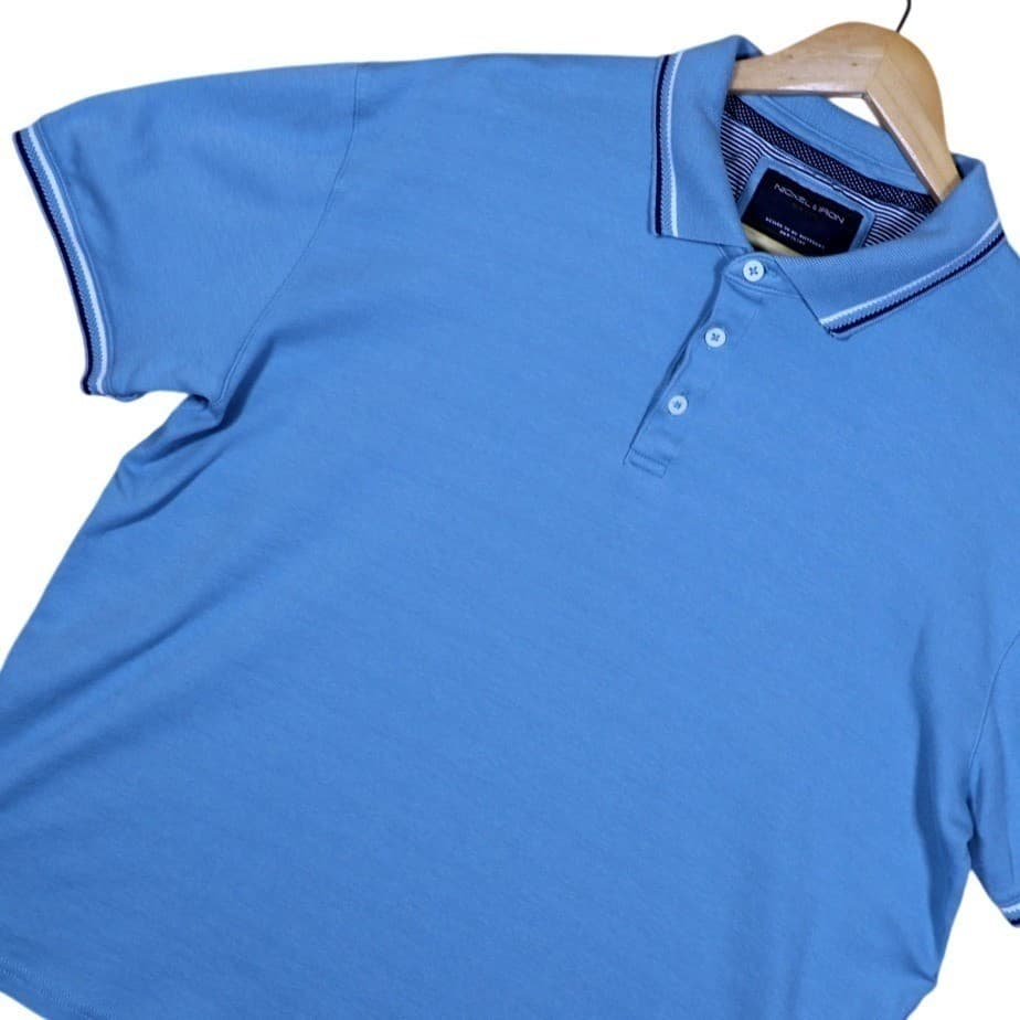 Nickel Iron New York Blue Striped Collar Polo Shirt Mens XL Short Sleeve Casual