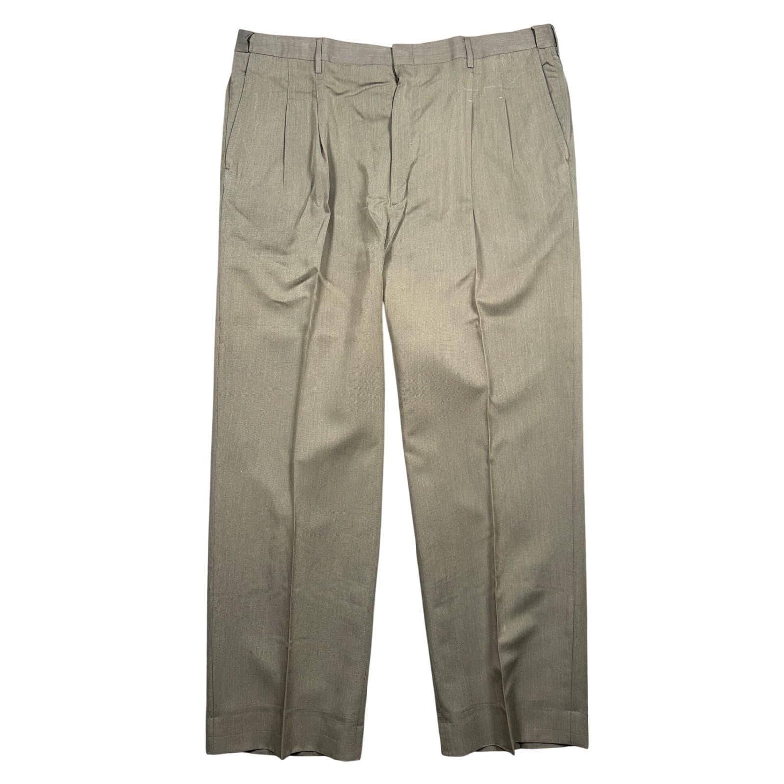 Haggar Pleated Dress Pants Mens 44x32 Taupe Gray Relaxed Fit Trousers