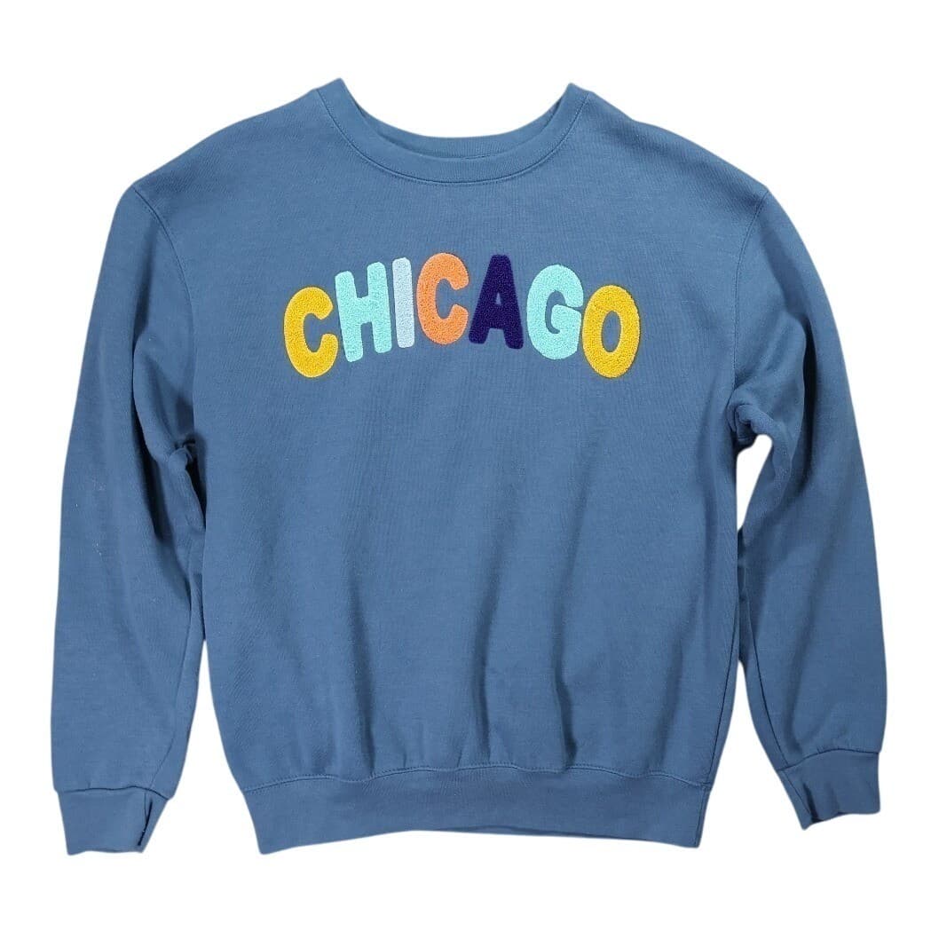 New York Popular Chicago Sweatshirt Unisex L Blue Excellent Vintage Graphic