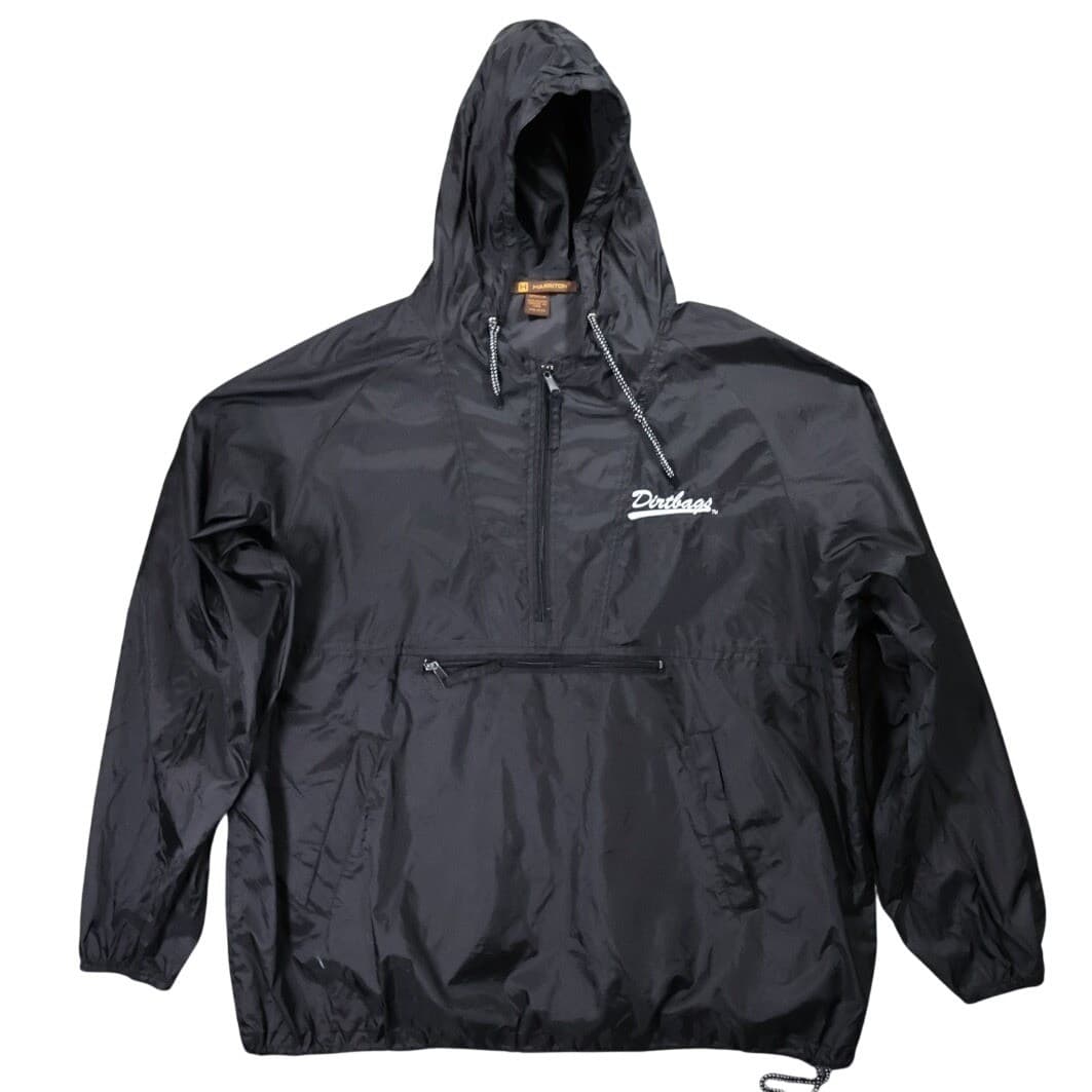 Harriton Windbreaker Mens 2XL Black Excellent Dirtbags Graphic Hooded Anorak