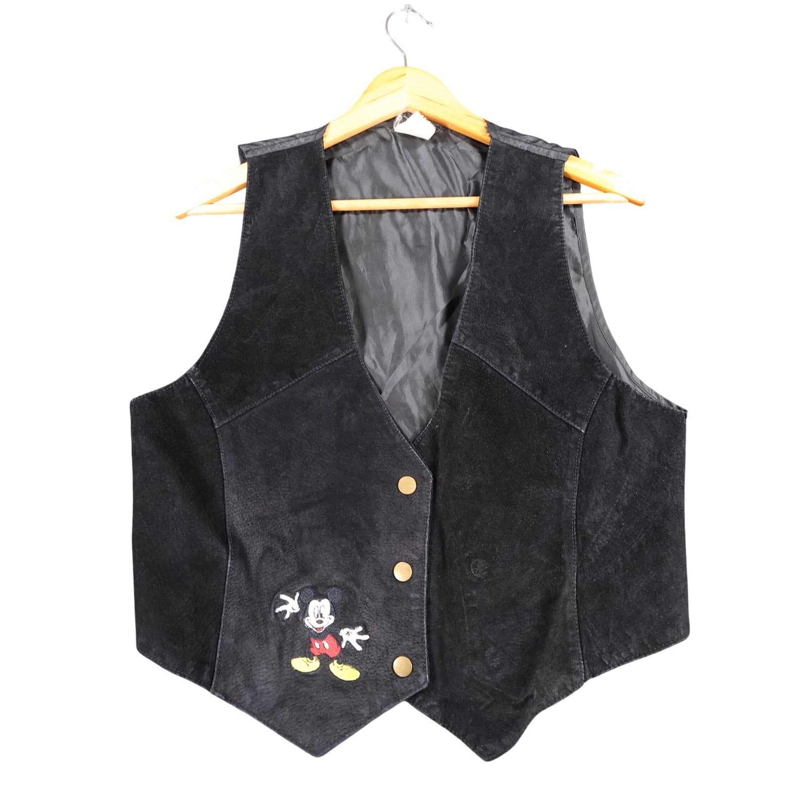 Disney Mickey Mouse Vest Womens Medium Black Suede Leather Embroidered Waistcoat