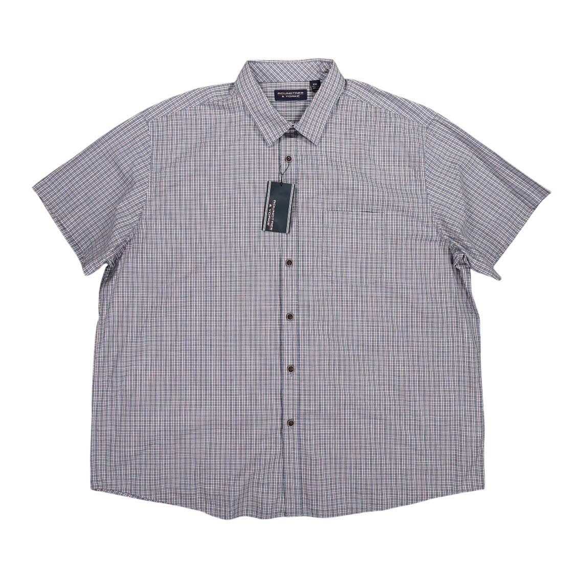 Roundtree & Yorke Button Up Shirt Mens XXL Blue NWT Plaid Short Sleeve Cotton