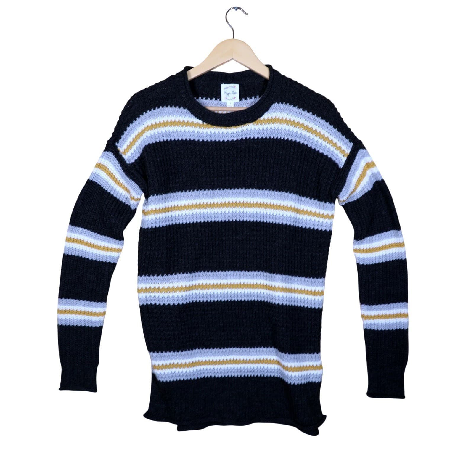 Hippie Rose Striped Knit Sweater Black White Yellow Gray Long Sleeve Size S