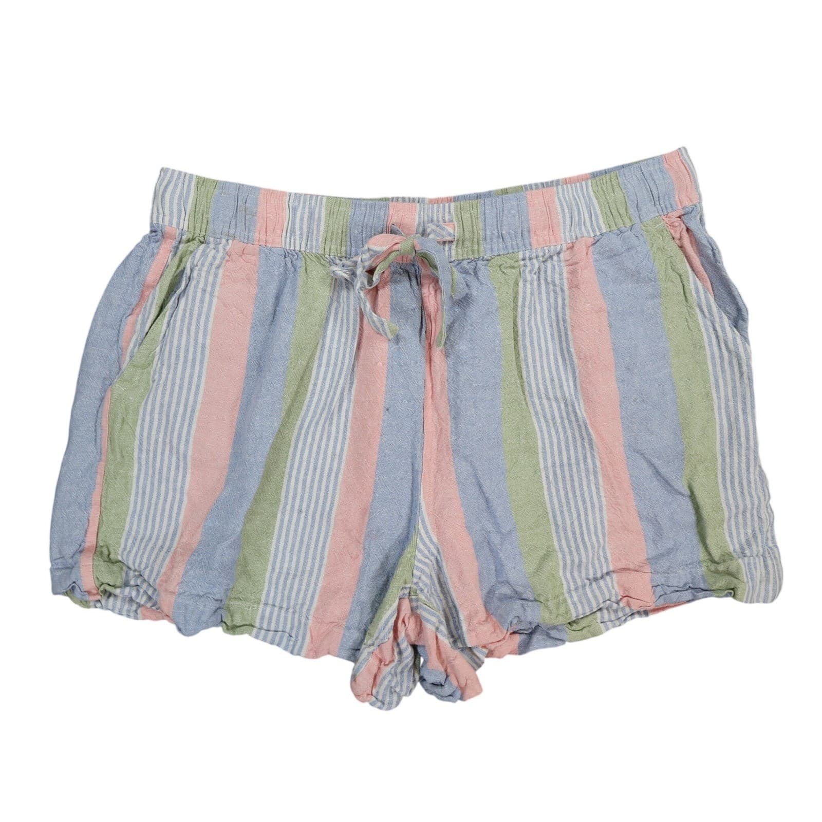 Como Vintage Shorts Womens XL Multi Pastel Striped Linen Rayon Drawstring Casual