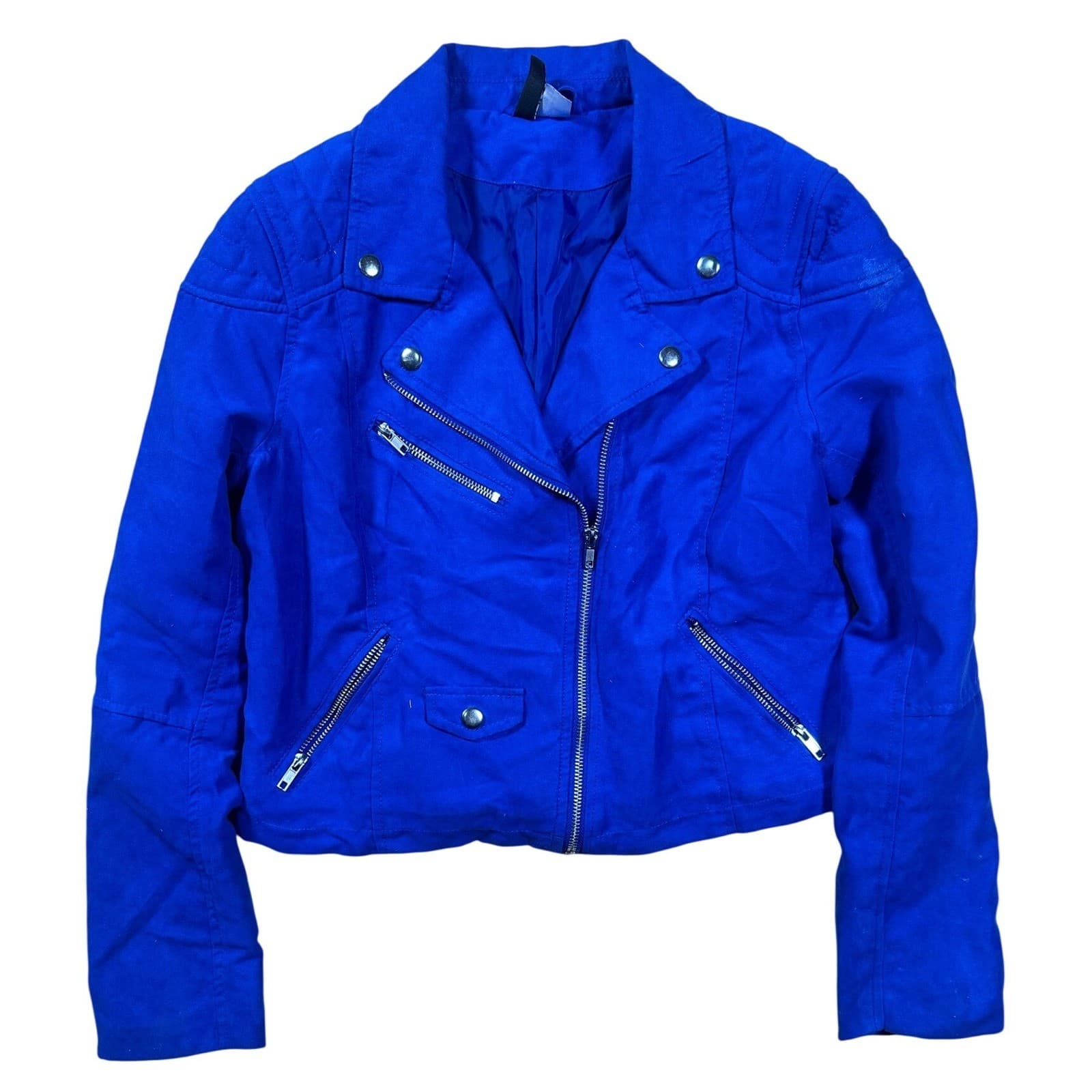 DIVIDED by H&M Blue Faux Suede Moto Jacket Women's Size 12