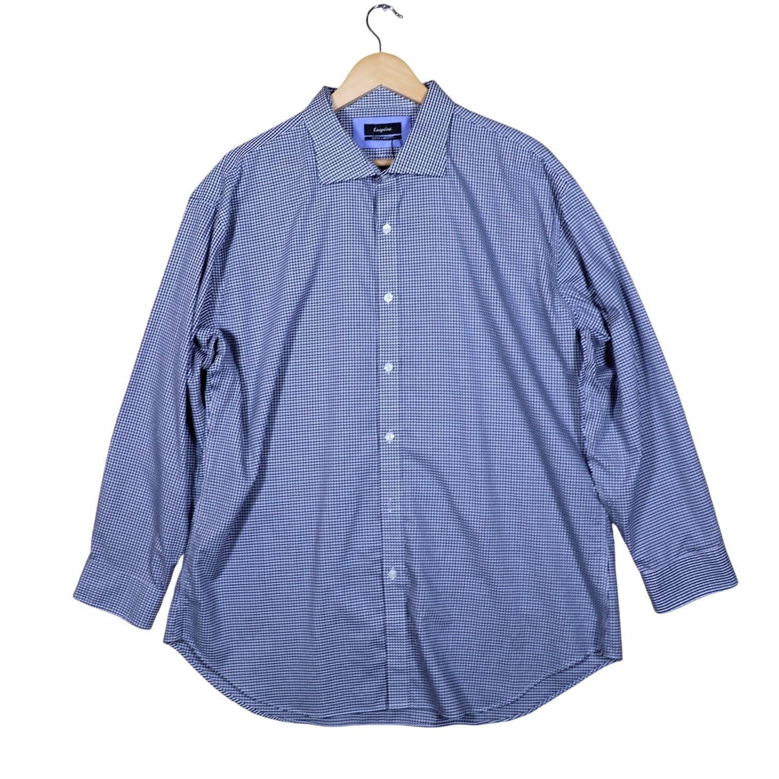 Esquire Slim Fit Non Iron Gingham Dress Shirt Blue White Mens Size XXL 18-32/33